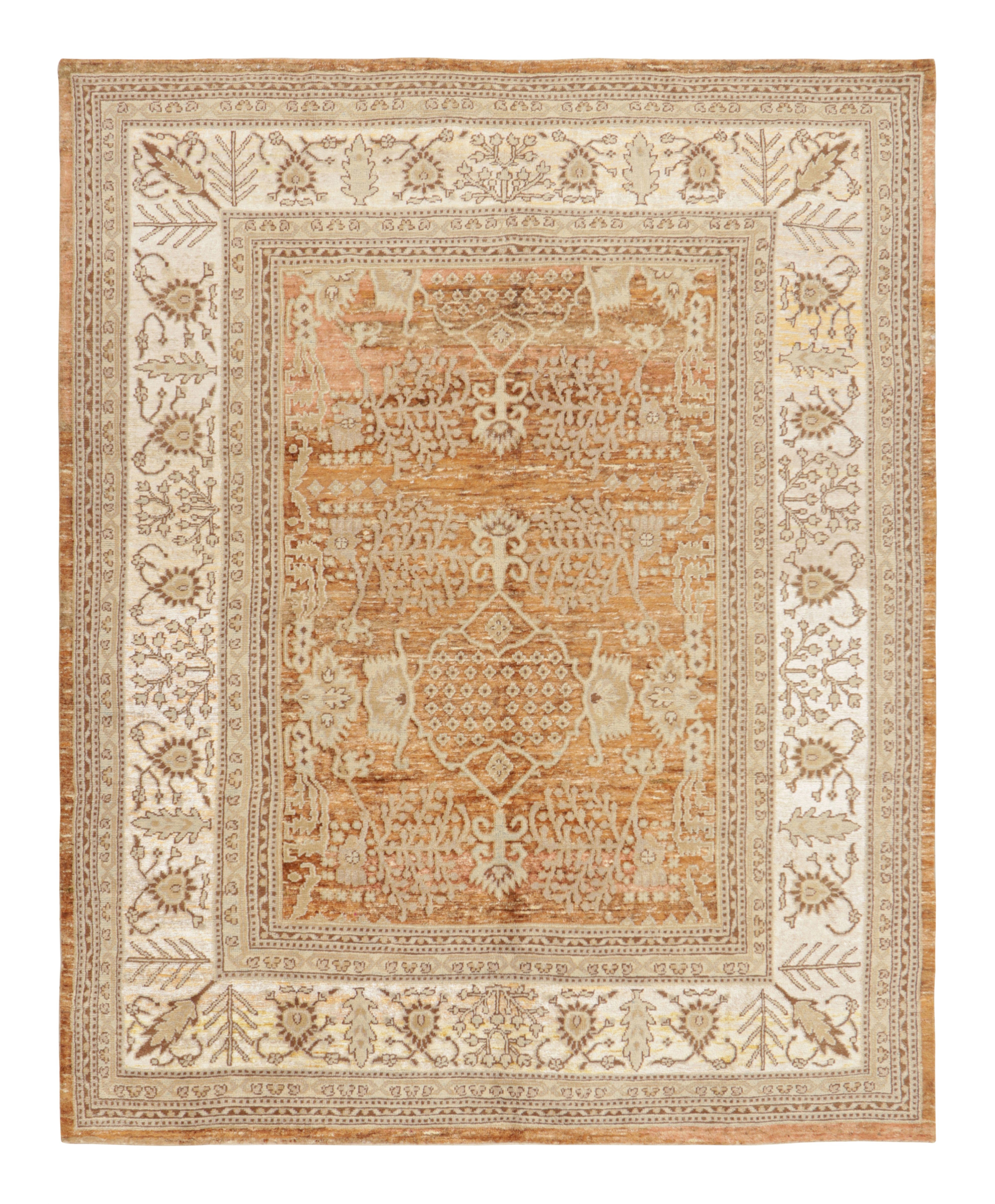 Rug & Kilim’s Classic Oushak Style Rug in Beige-Brown Floral Pattern