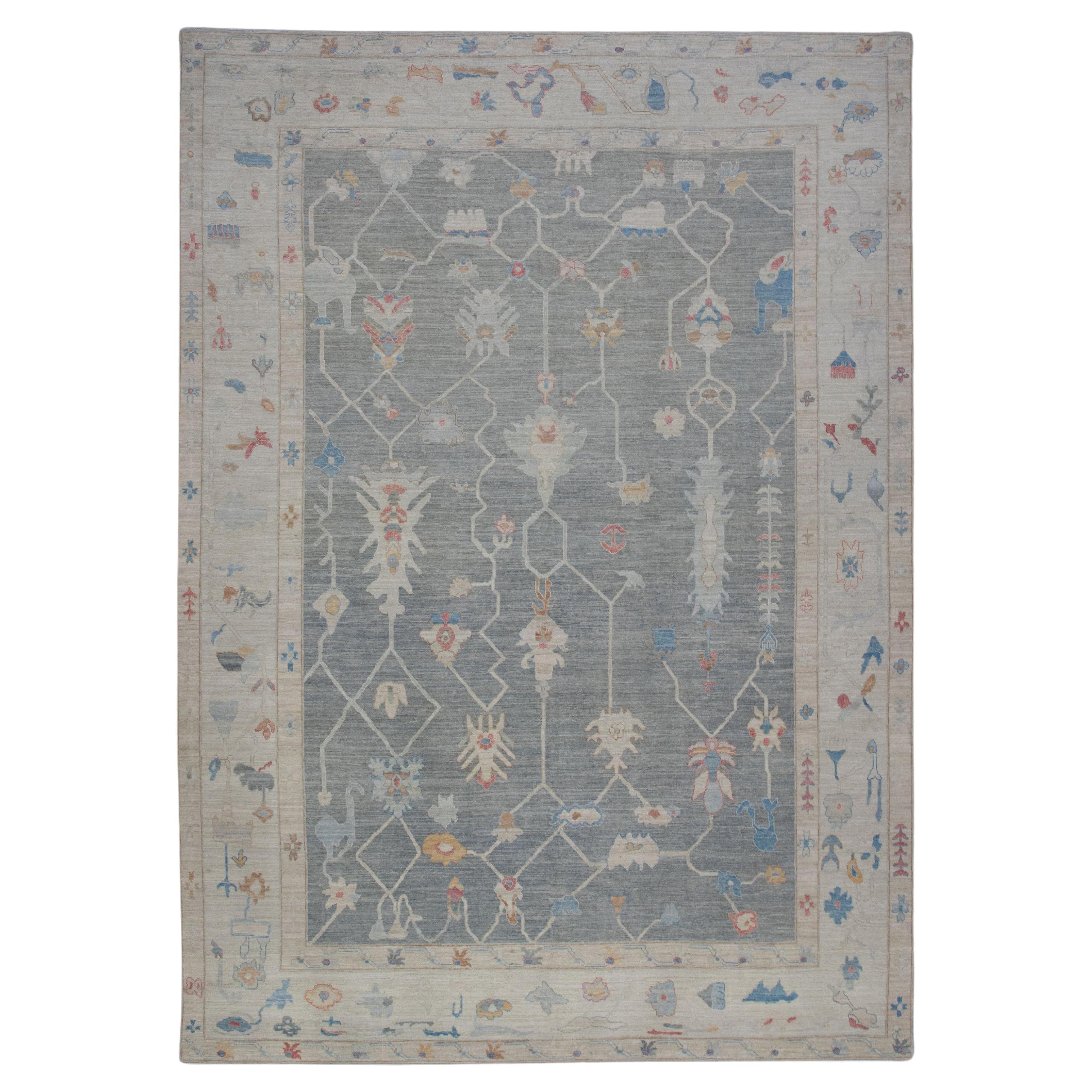 Rug and Kilim’s Classic Oushak Style Rug in Blue with Medallion Floral