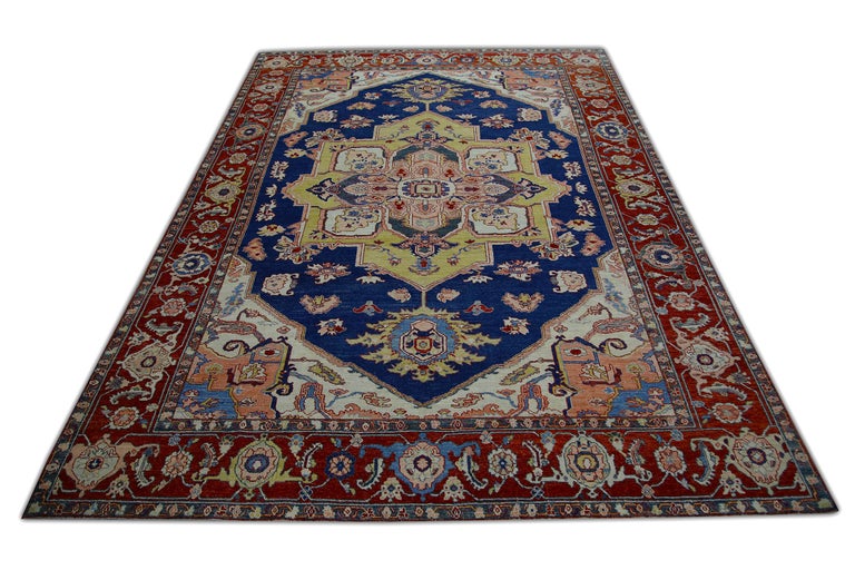 Rug and Kilim’s Classic Oushak Style Rug in Navy with Pink Medallion