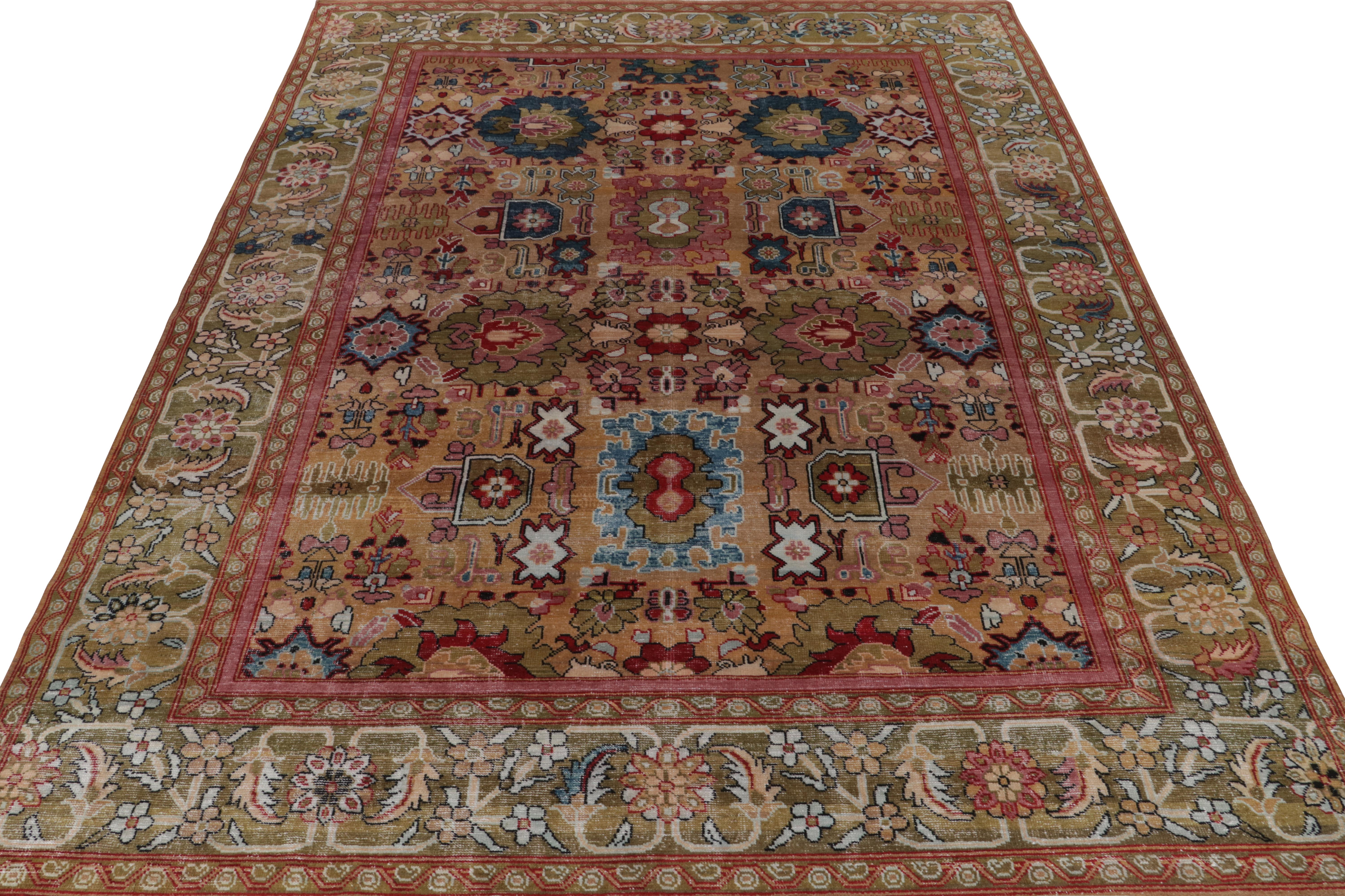 Indian Rug & Kilim’s Classic Oushak style rug in Pink, Blue and Brown Floral Patterns For Sale