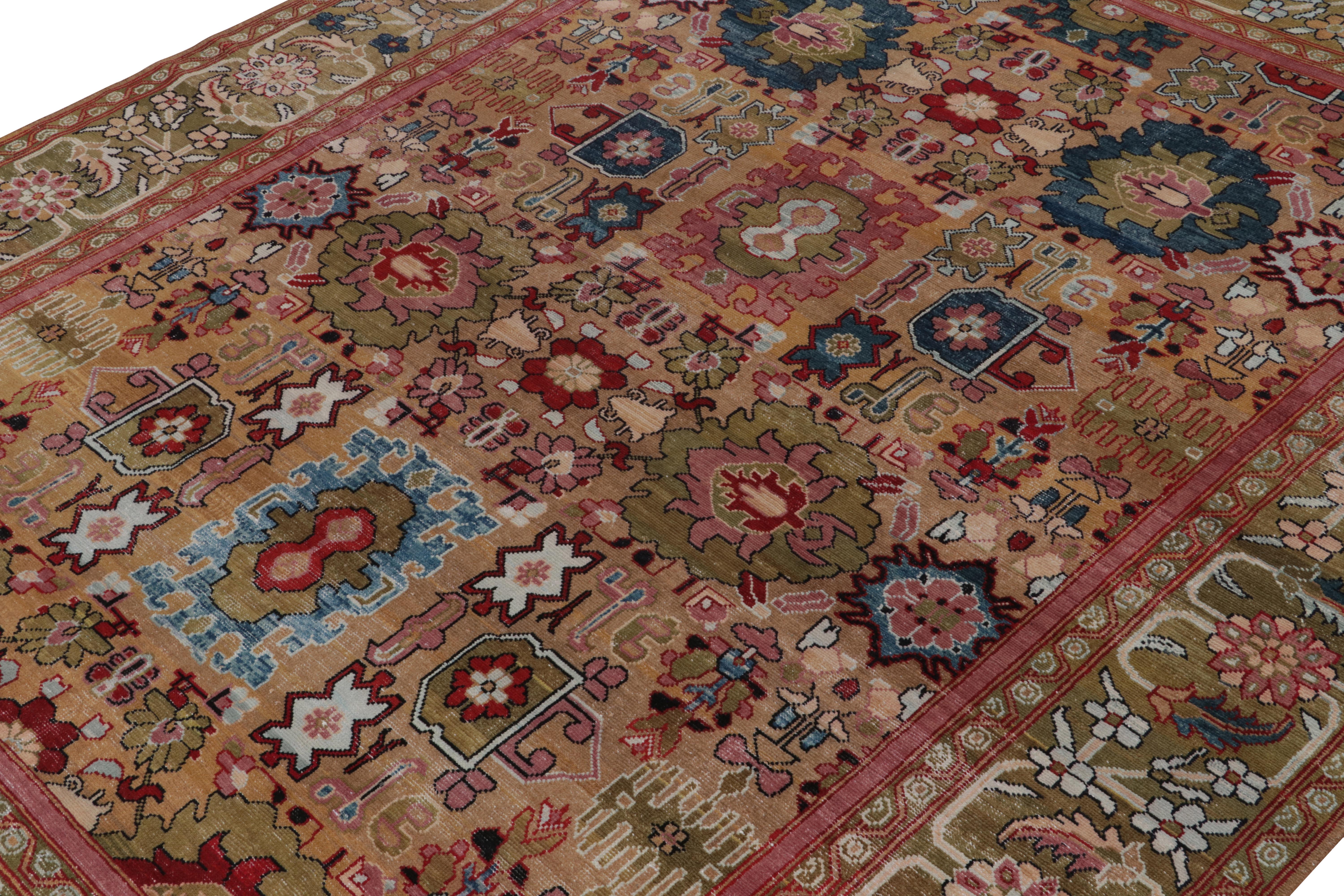 Hand-Knotted Rug & Kilim’s Classic Oushak style rug in Pink, Blue and Brown Floral Patterns For Sale