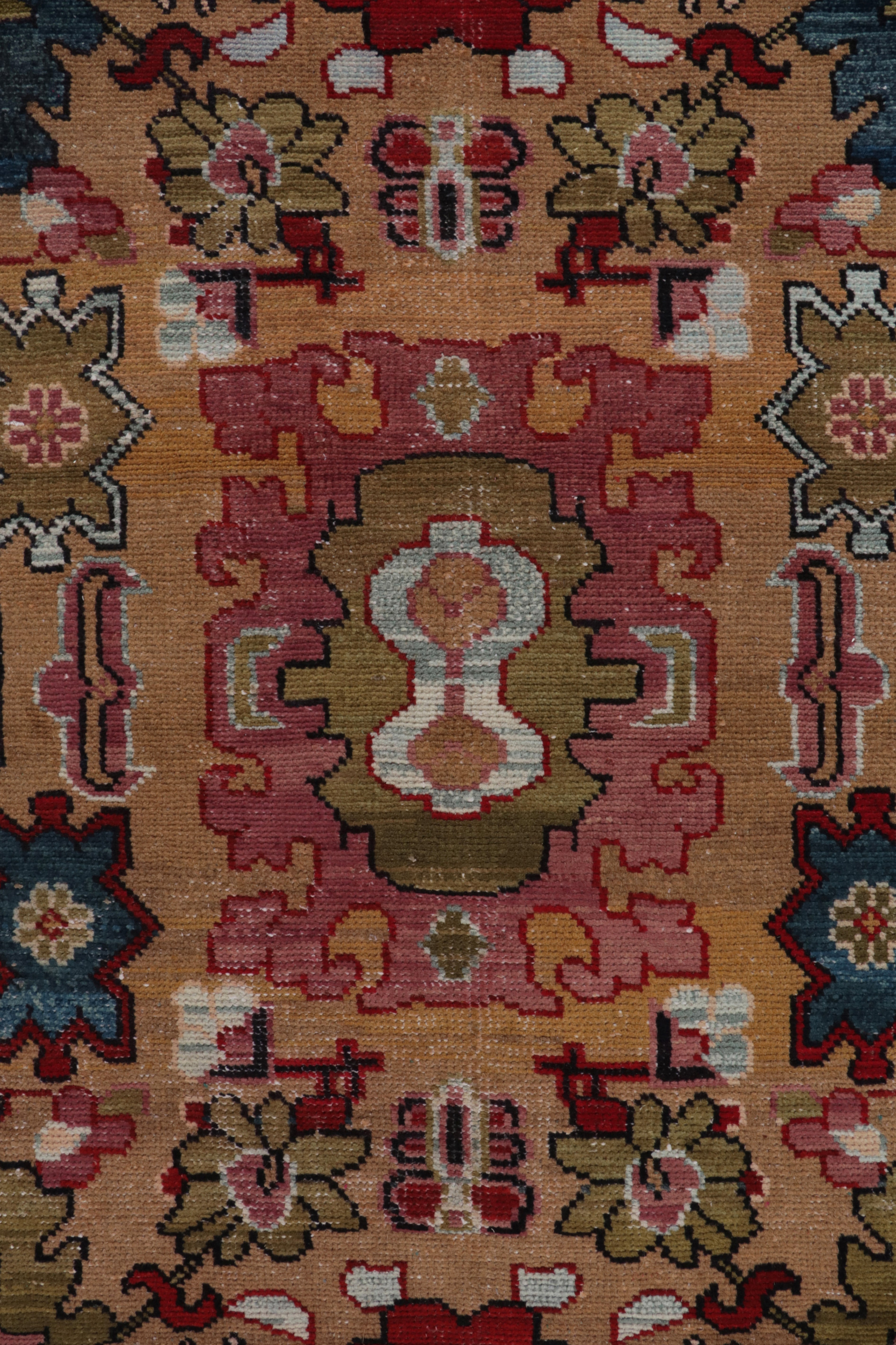 Contemporary Rug & Kilim’s Classic Oushak style rug in Pink, Blue and Brown Floral Patterns For Sale