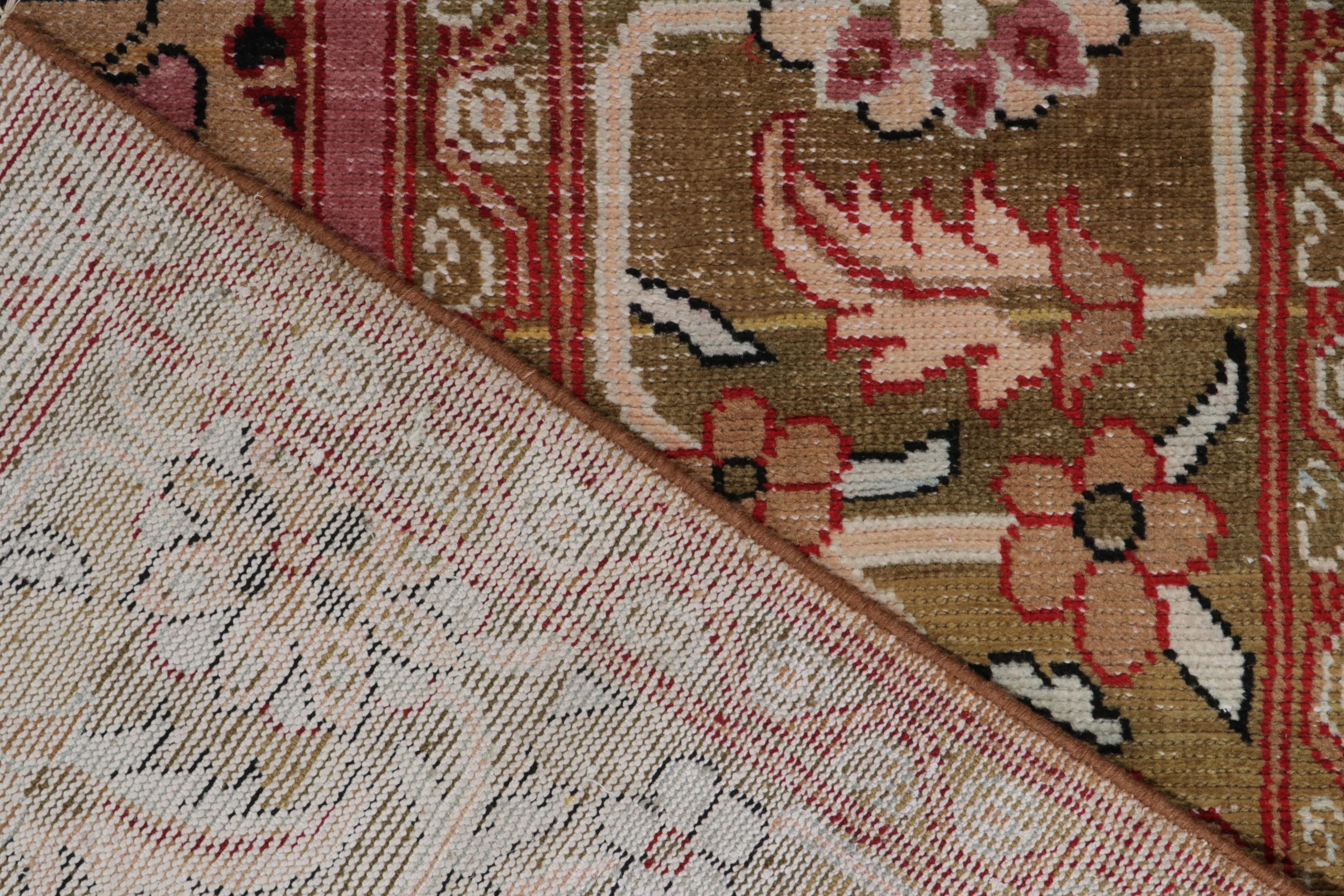 Wool Rug & Kilim’s Classic Oushak style rug in Pink, Blue and Brown Floral Patterns For Sale
