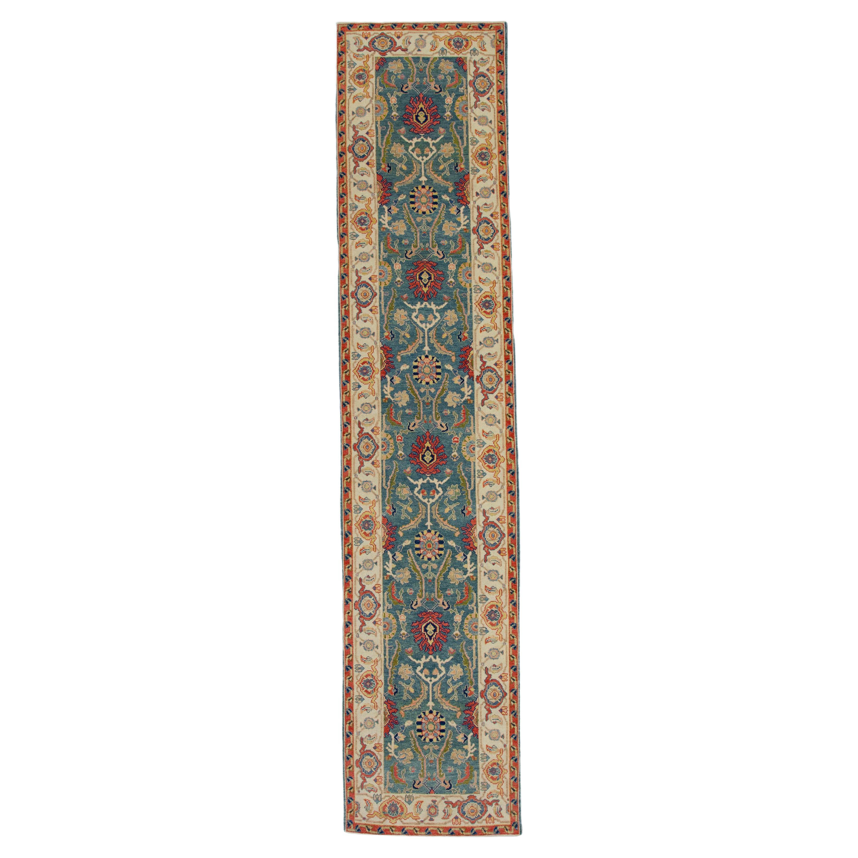 Rug and Kilim’s Classic Oushak Style Rug in Blue with Multicolor Floral