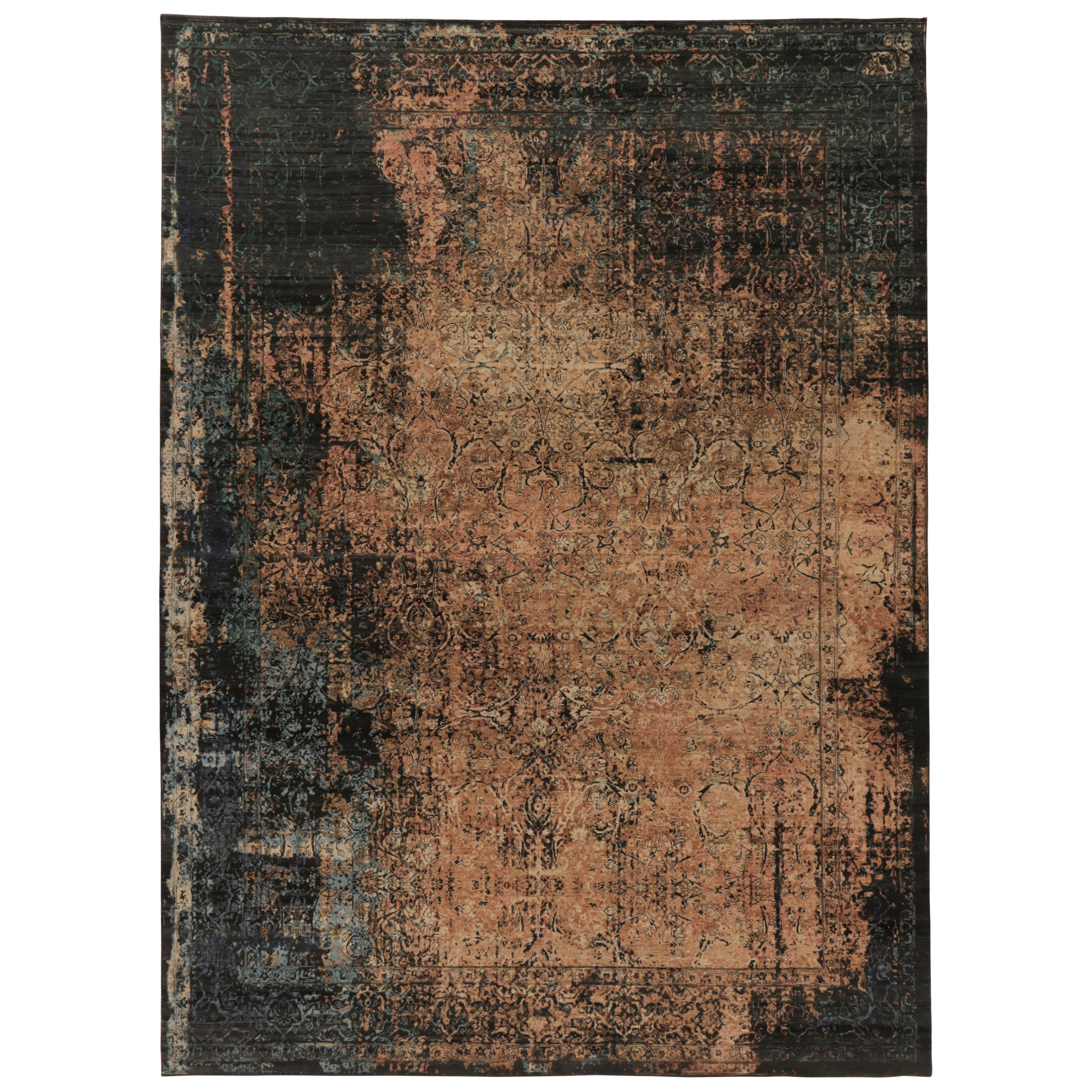 Tapis classique d
inspiration persane de Rug 
Kilim, fleurs abstraites or et anthracite en vente