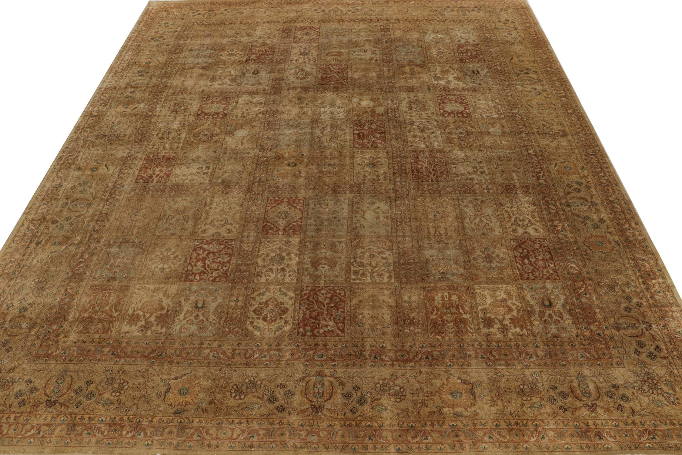 Indian Rug & Kilim’s Classic Persian Style Rug in Beige-Brown and Red Floral Patterns