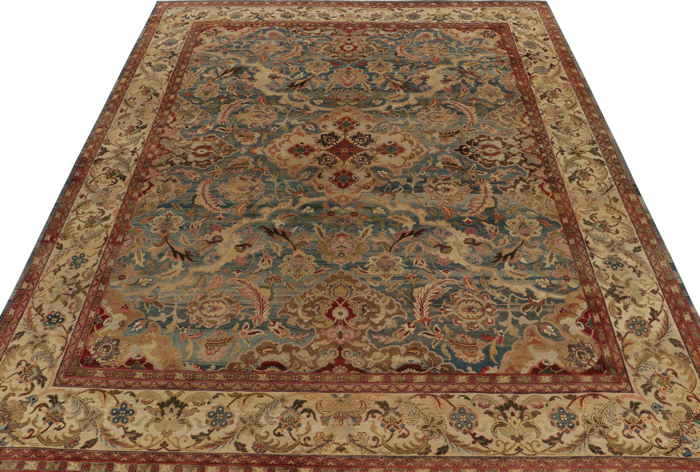 Tabriz Rug & Kilim’s Classic Persian style rug in Blue and Beige-Brown Floral Patterns For Sale