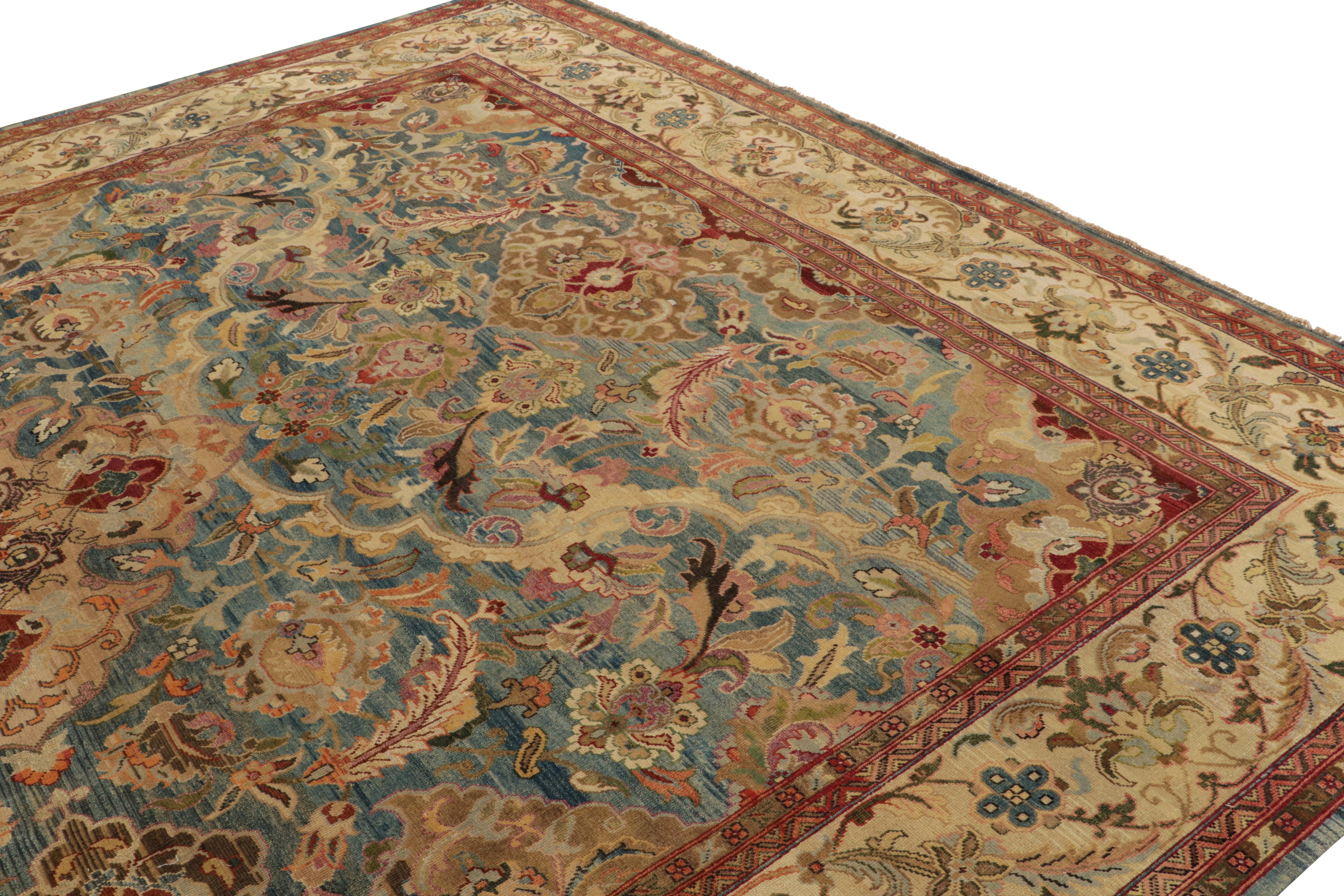 Indian Rug & Kilim’s Classic Persian style rug in Blue and Beige-Brown Floral Patterns For Sale