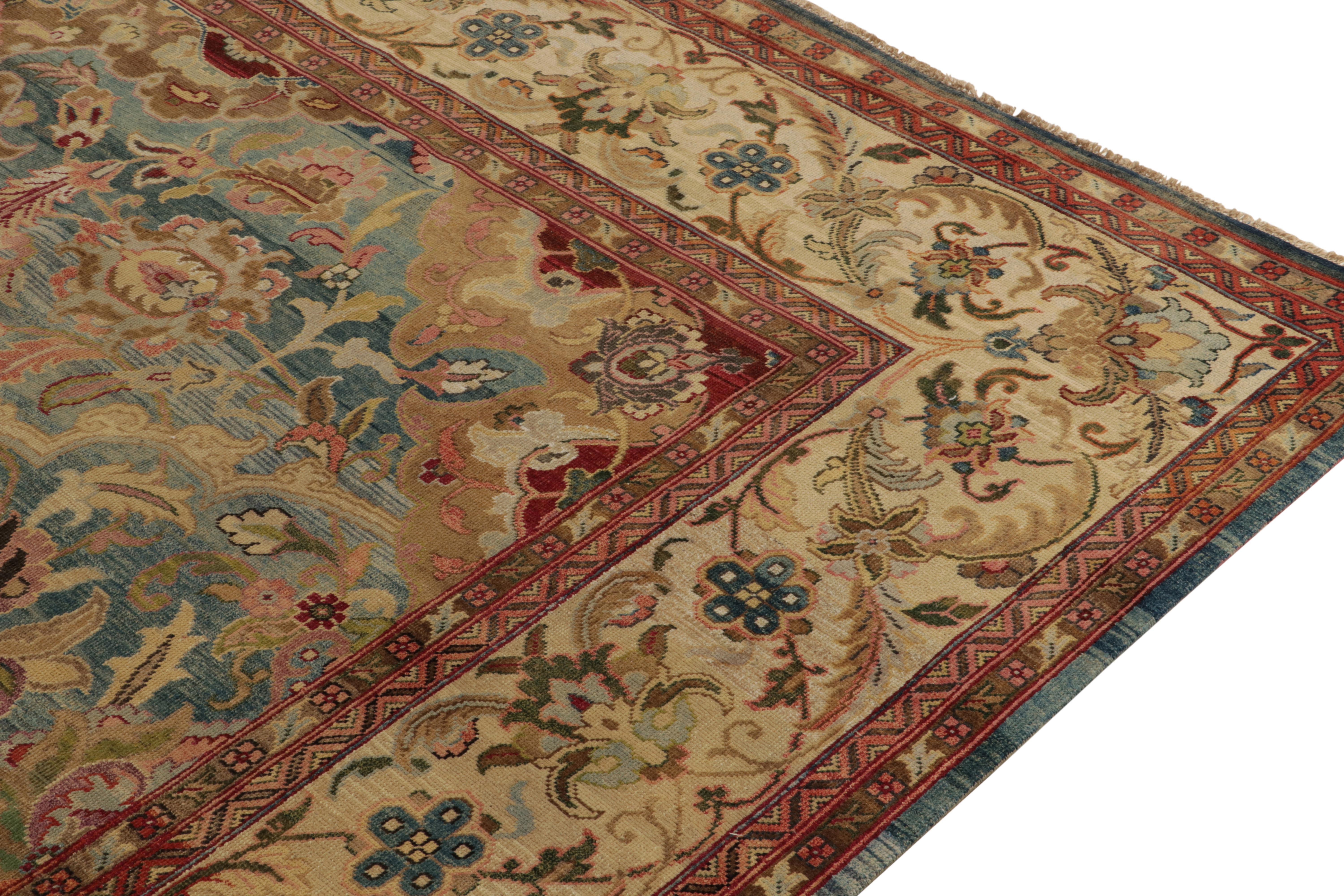 Alfombra de estilo persa clásico de Rug & Kilim con motivos florales en azul y beige-marrón Anudado a mano en venta