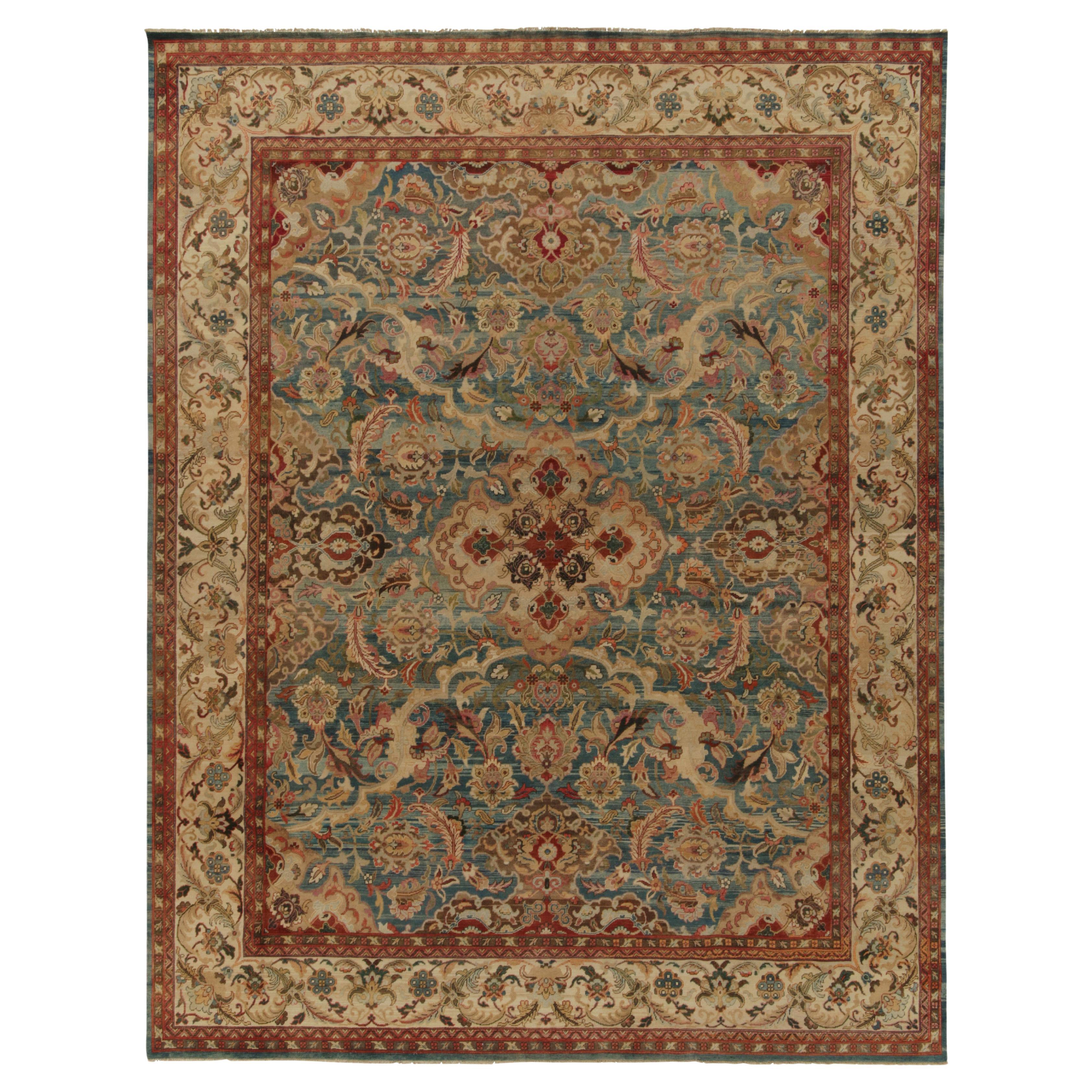 Rug & Kilim’s Classic Persian style rug in Blue and Beige-Brown Floral Patterns For Sale
