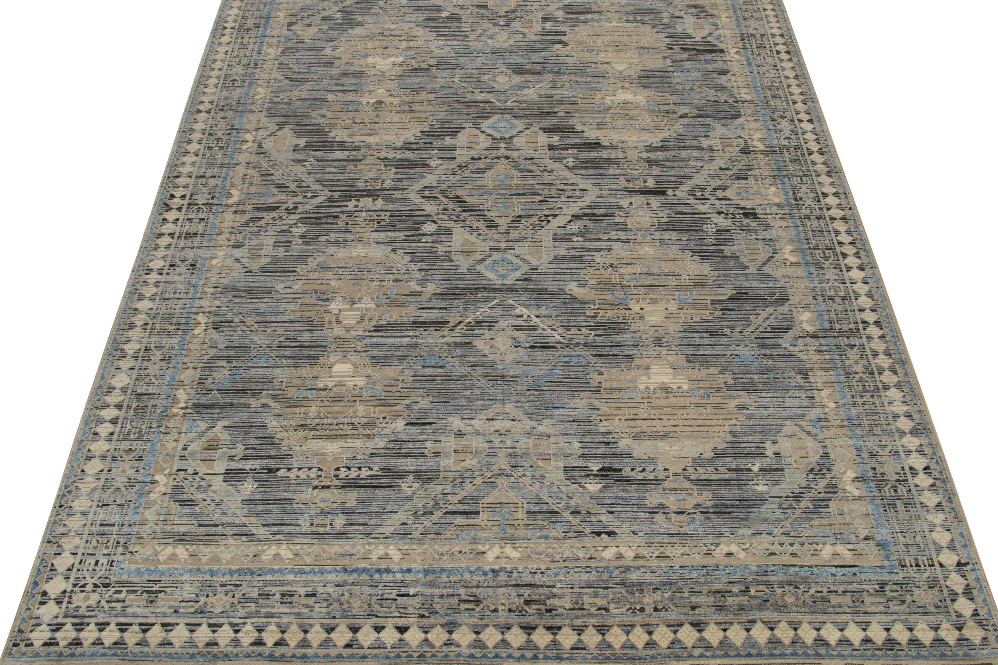 Modern Rug & Kilim’s Classic Persian style rug with Blue, Beige and Silver-Gray Pattern For Sale