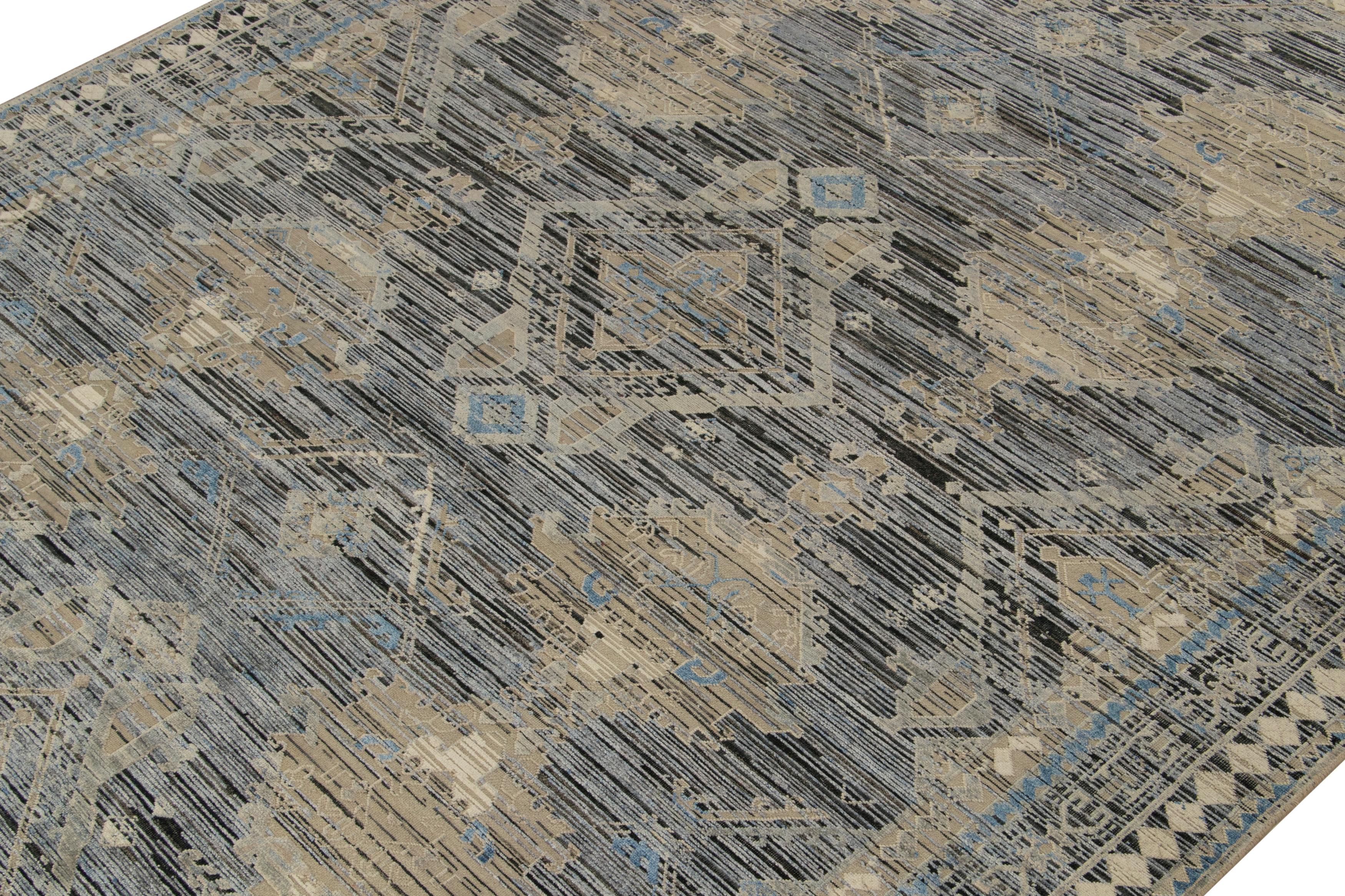 Indian Rug & Kilim’s Classic Persian style rug with Blue, Beige and Silver-Gray Pattern For Sale
