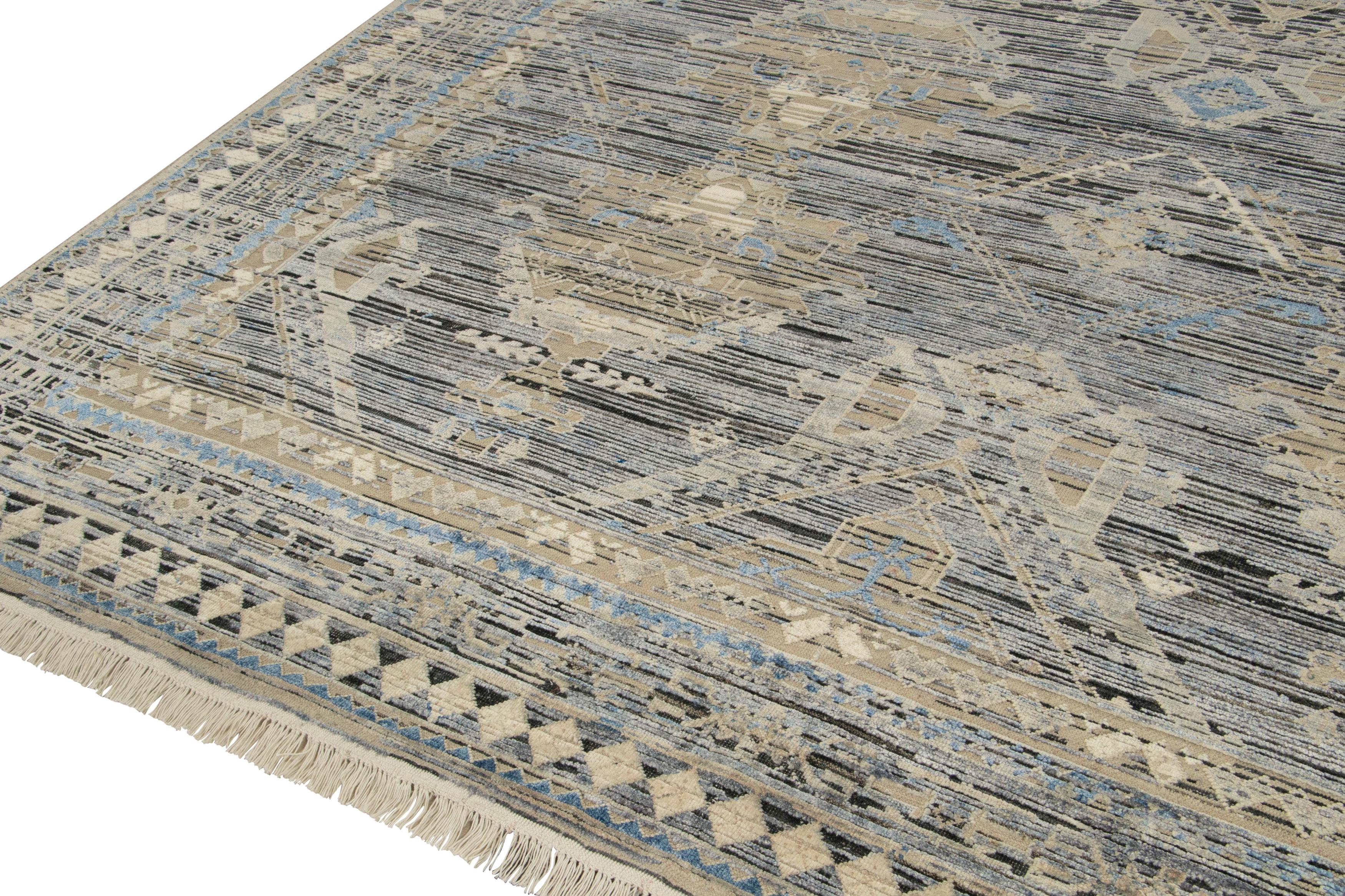 Hand-Knotted Rug & Kilim’s Classic Persian style rug with Blue, Beige and Silver-Gray Pattern For Sale