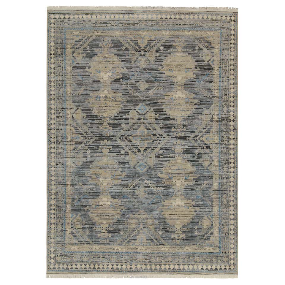 Rug and Kilim’s Classic Style Rug with Gray and Blue Floral Pattern For ...