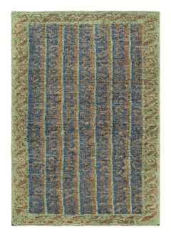 Tapis « Classic » de Rug & Kilim, bleu, vert et doré, à motifs rayés