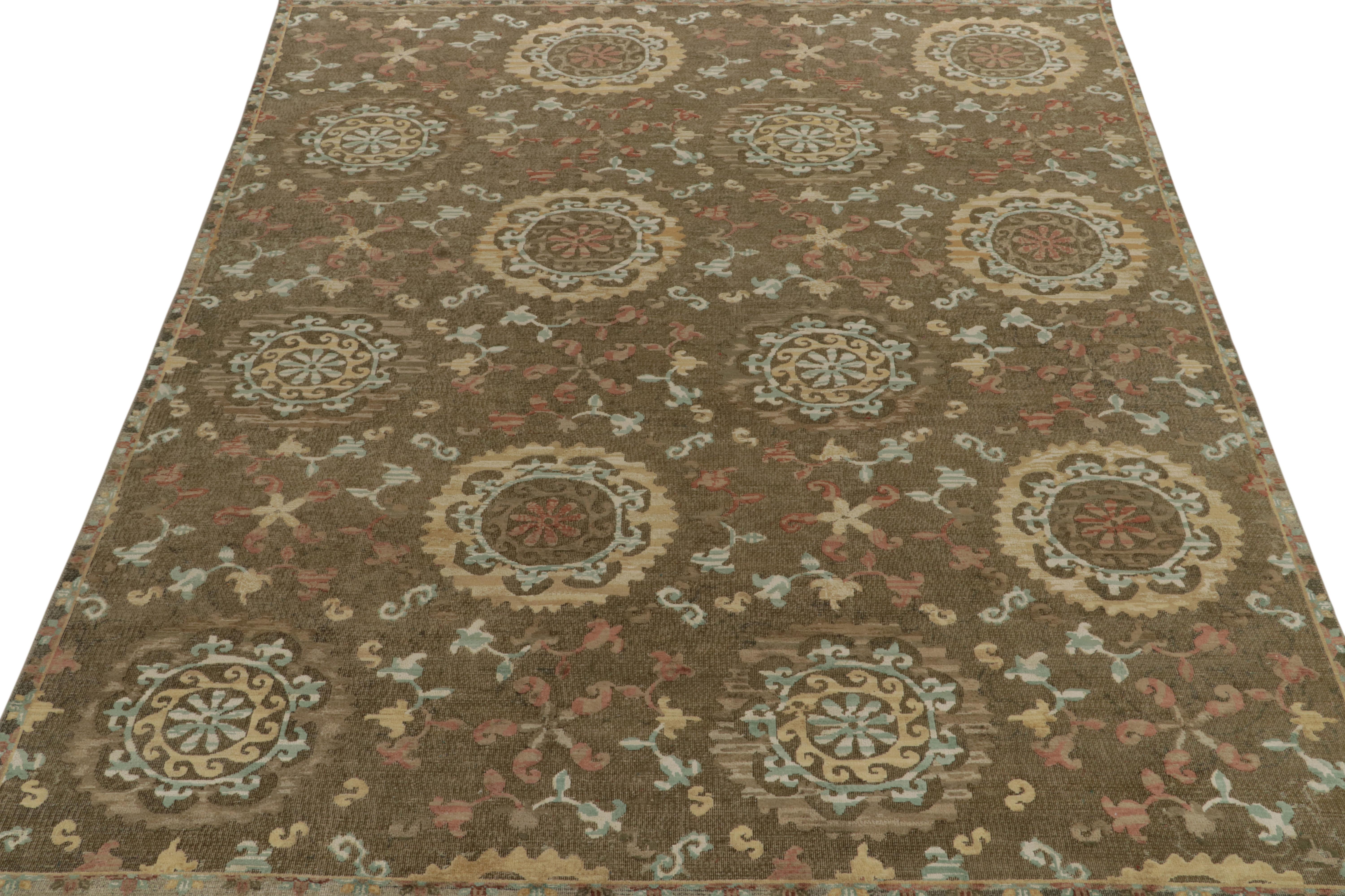 Tabriz Rug & Kilim’s Classic Spanish Style Rug in Beige-Brown, Gold & Blue Medallions For Sale