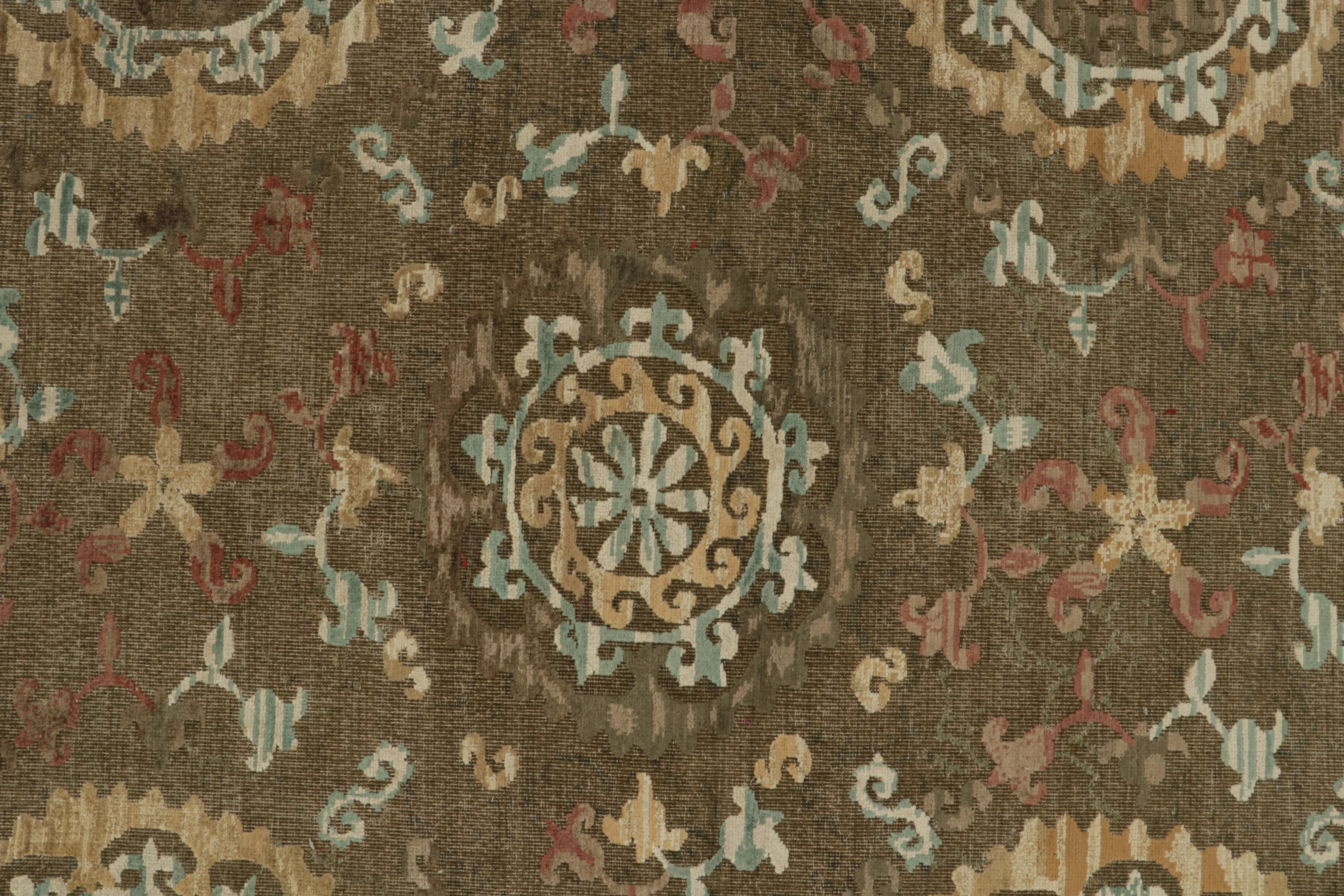 Rug & Kilim’s Classic Spanish Style Rug in Beige-Brown, Gold & Blue Medallions In New Condition For Sale In Long Island City, NY