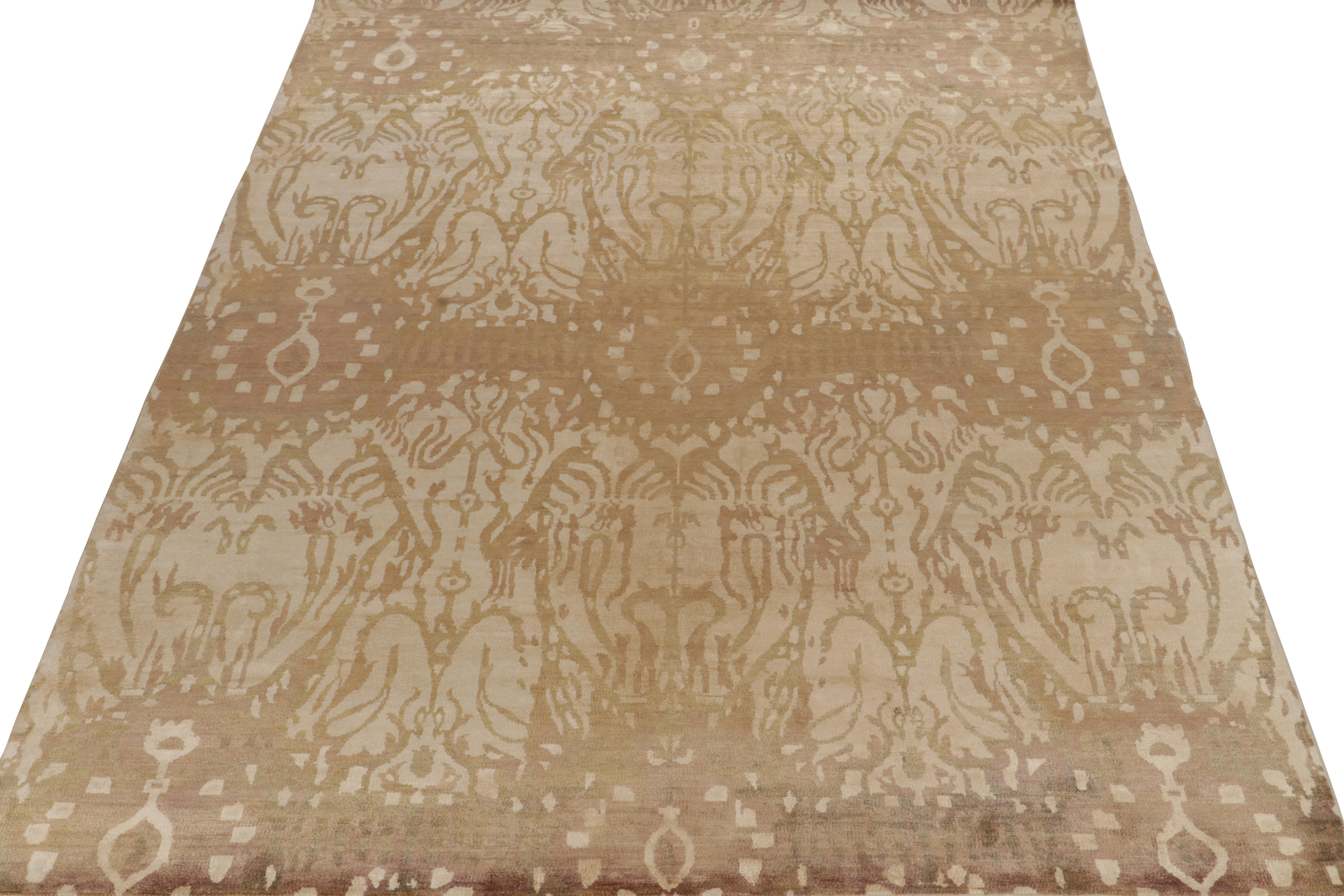 Indian Rug & Kilim’s Classic-Style Contemporary Rug in Beige-Brown Ikats Patterns For Sale