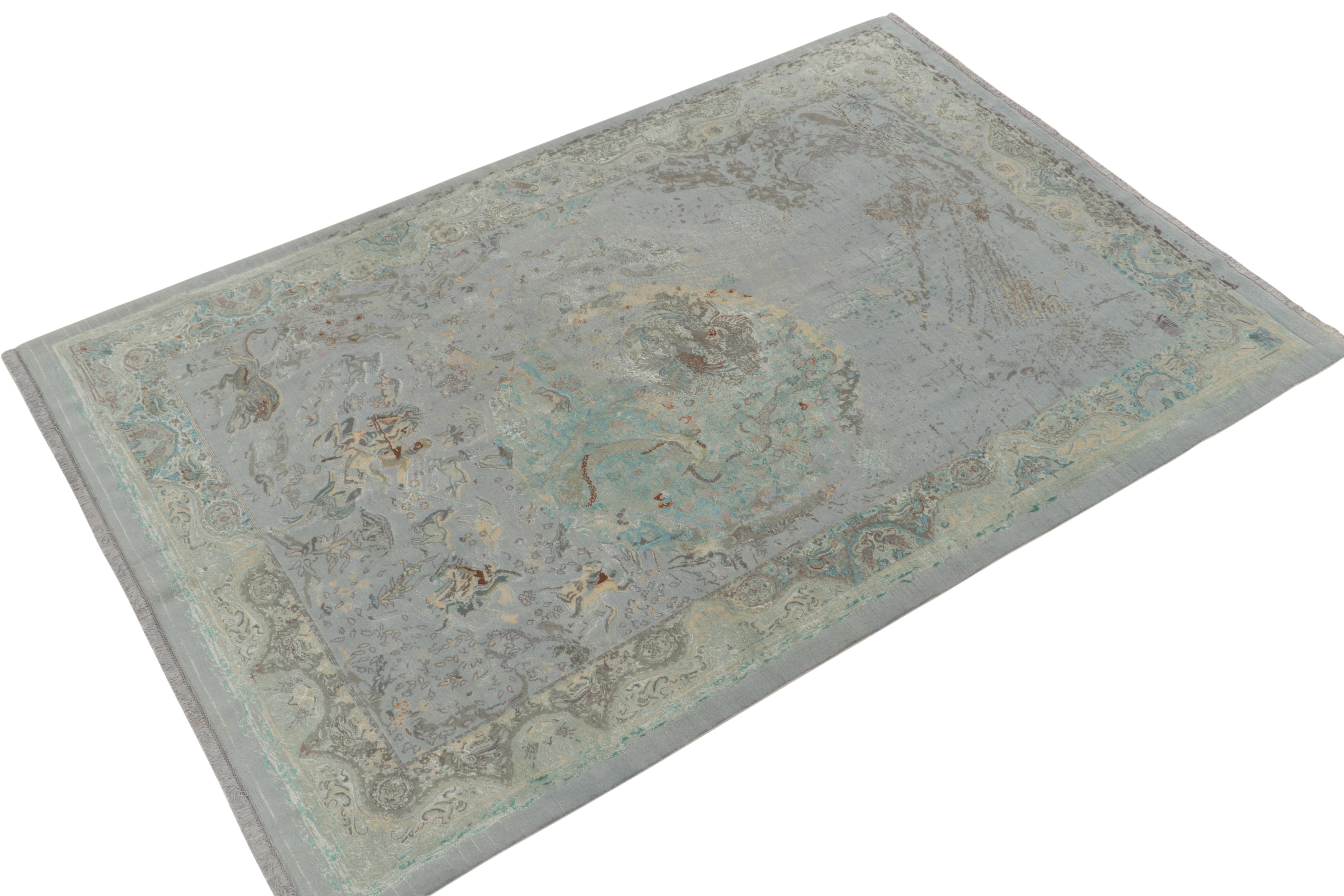 Modern Rug & Kilim’s Classic Style Contemporary Rug in Blue-Grey Pictorials For Sale