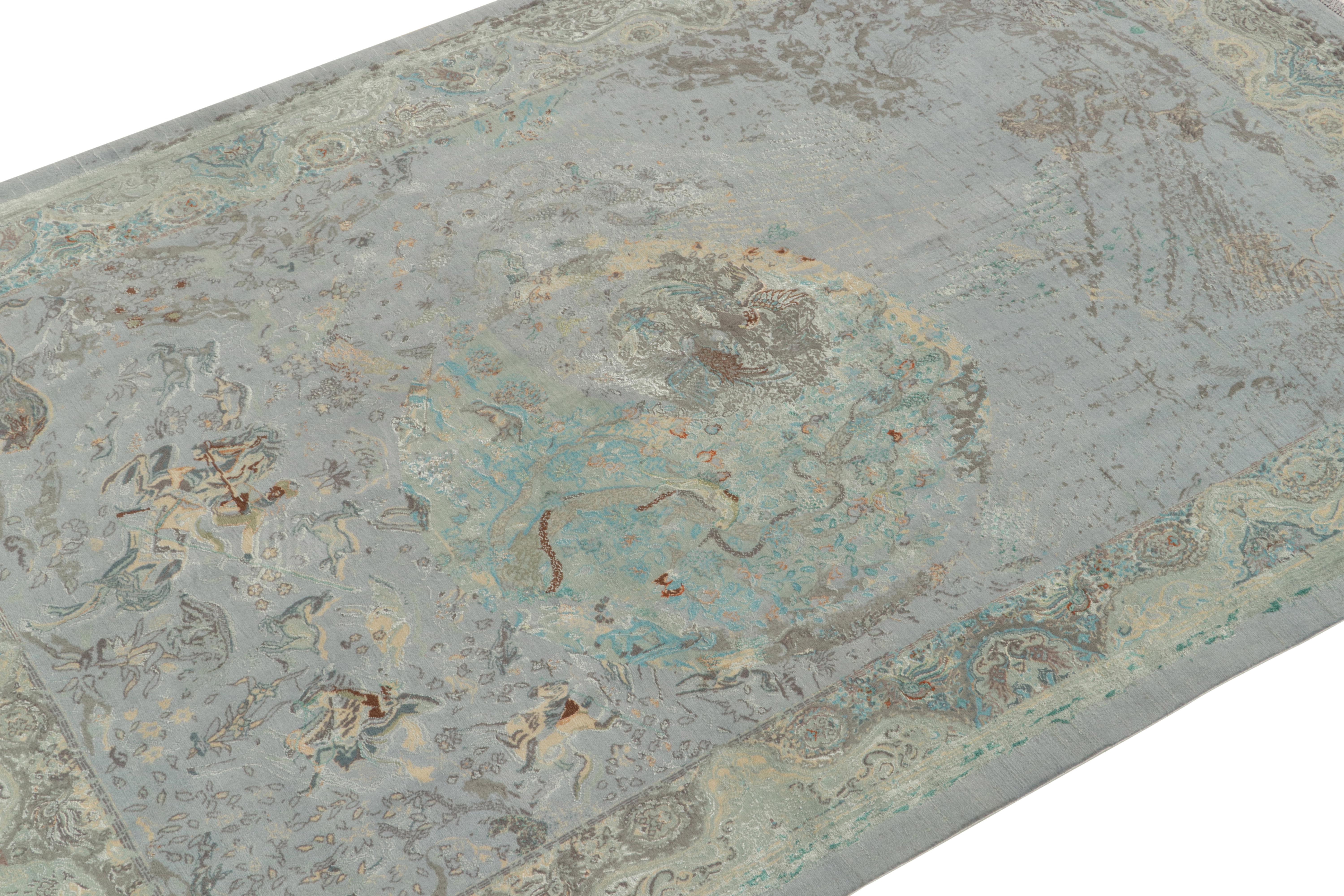 Indian Rug & Kilim’s Classic Style Contemporary Rug in Blue-Grey Pictorials For Sale