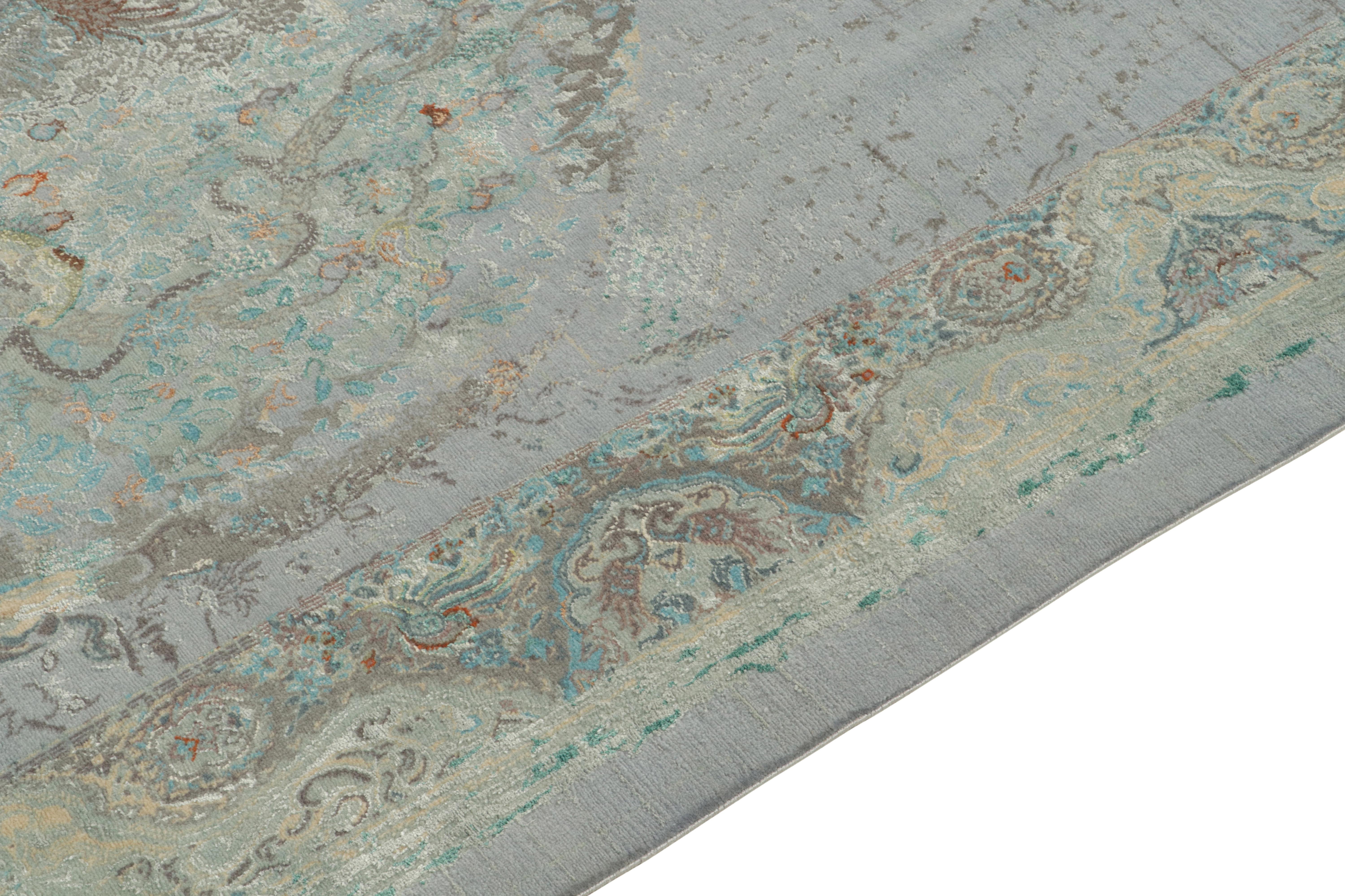 Hand-Knotted Rug & Kilim’s Classic Style Contemporary Rug in Blue-Grey Pictorials For Sale