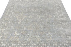 Rug & Kilim’s Classic Style Custom Rug in All over Gray, Blue Floral Pattern