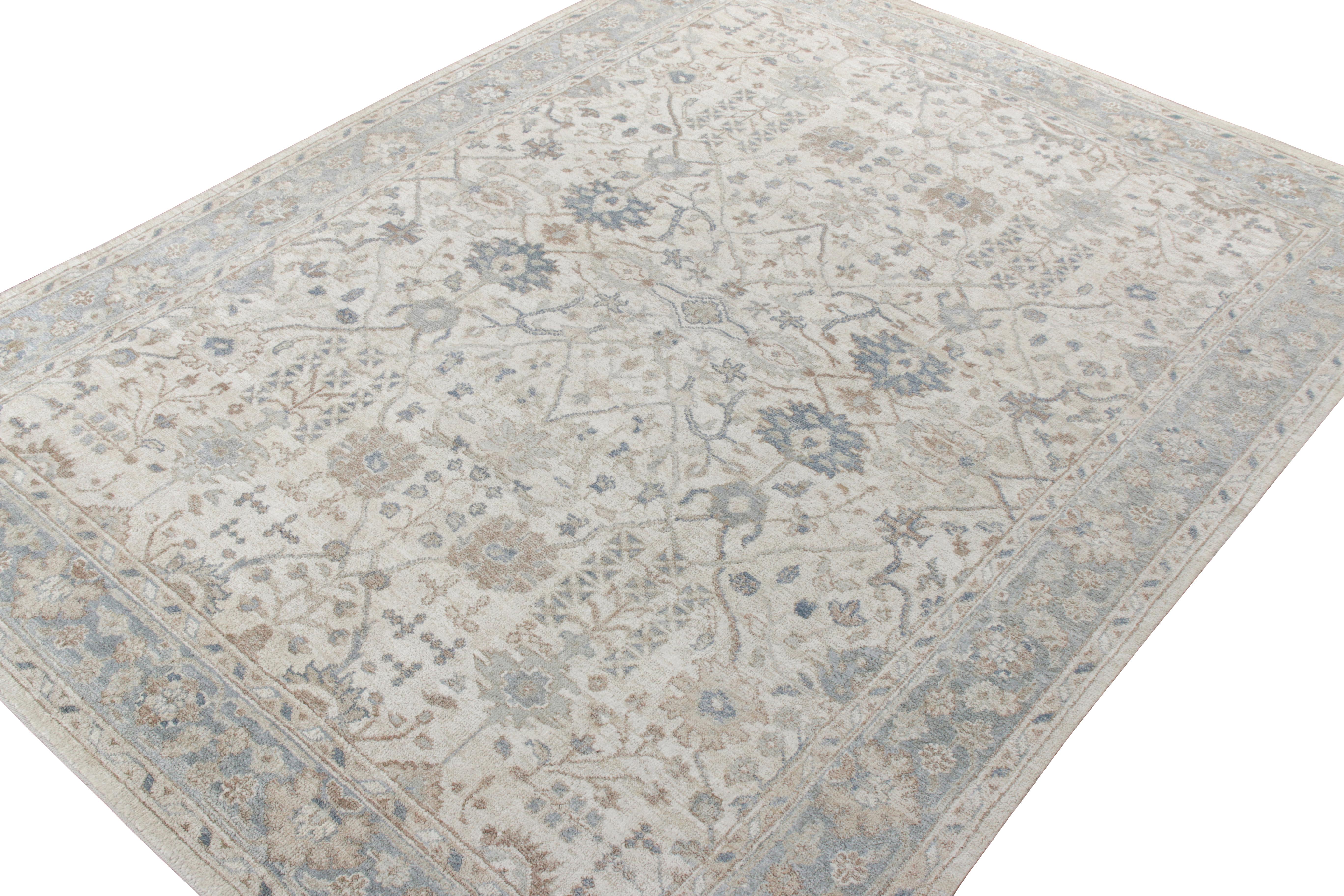 Teppich & Kilims Classic Style, maßgefertigter Teppich in Allover Gray, Blau mit Blumenmuster (Moderne der Mitte des Jahrhunderts) im Angebot