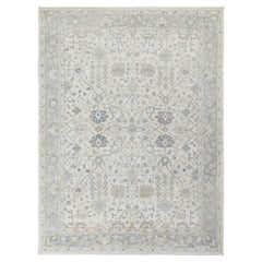 Rug & Kilim’s Classic Style Custom Rug in All over Gray, Blue Floral Pattern