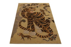 Rug & Kilim’s Classic Style Custom Tiger Rug in Orange and Beige-Brown