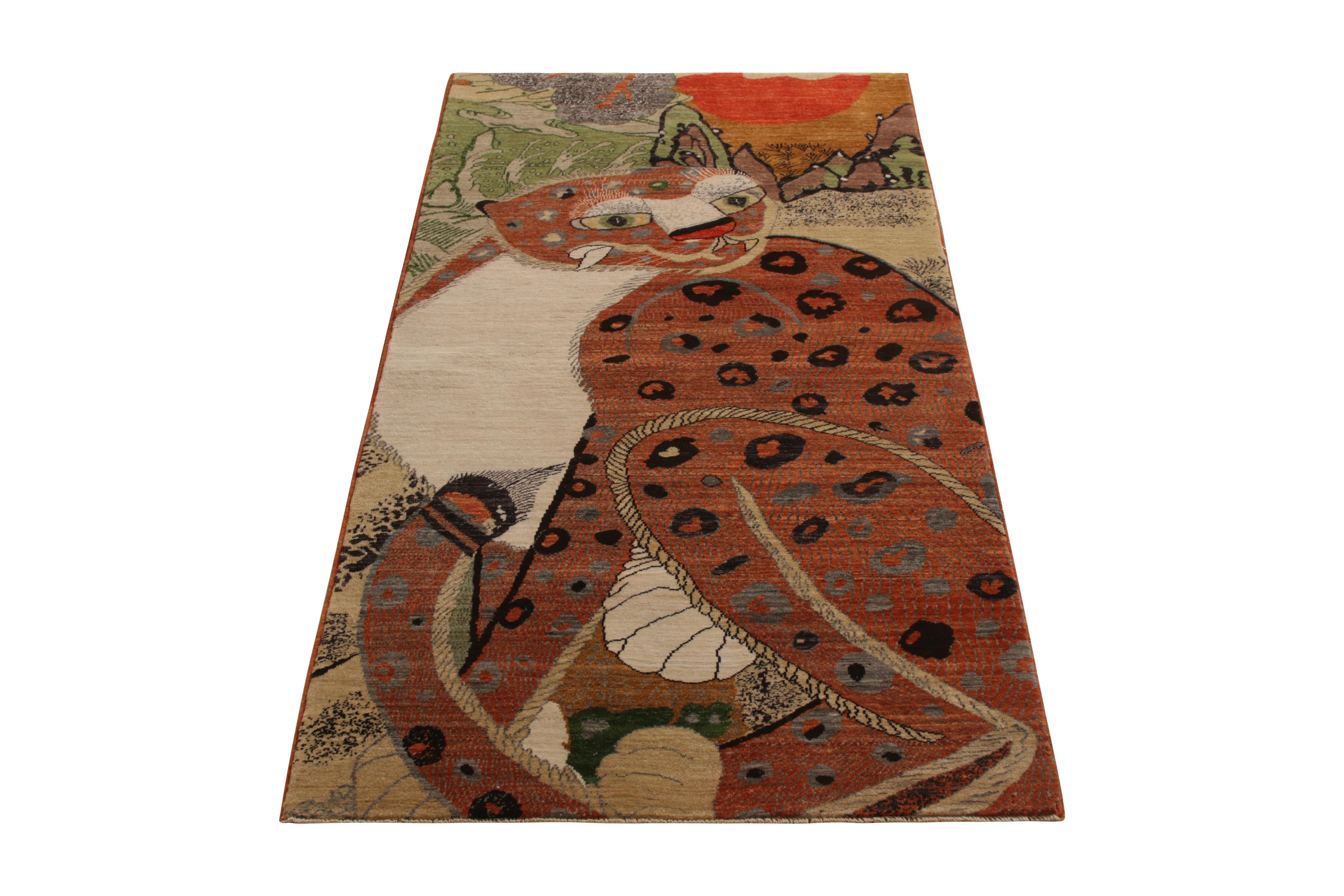 An ode to classic Oriental Tiger styles from the titular new collection by Rug & Kilim. Hand knotted in wool, available in 11-12 weeks upon request in all color and size variations. 

On the design: Heavily inspired by folk art, this 3xg Tiger rug