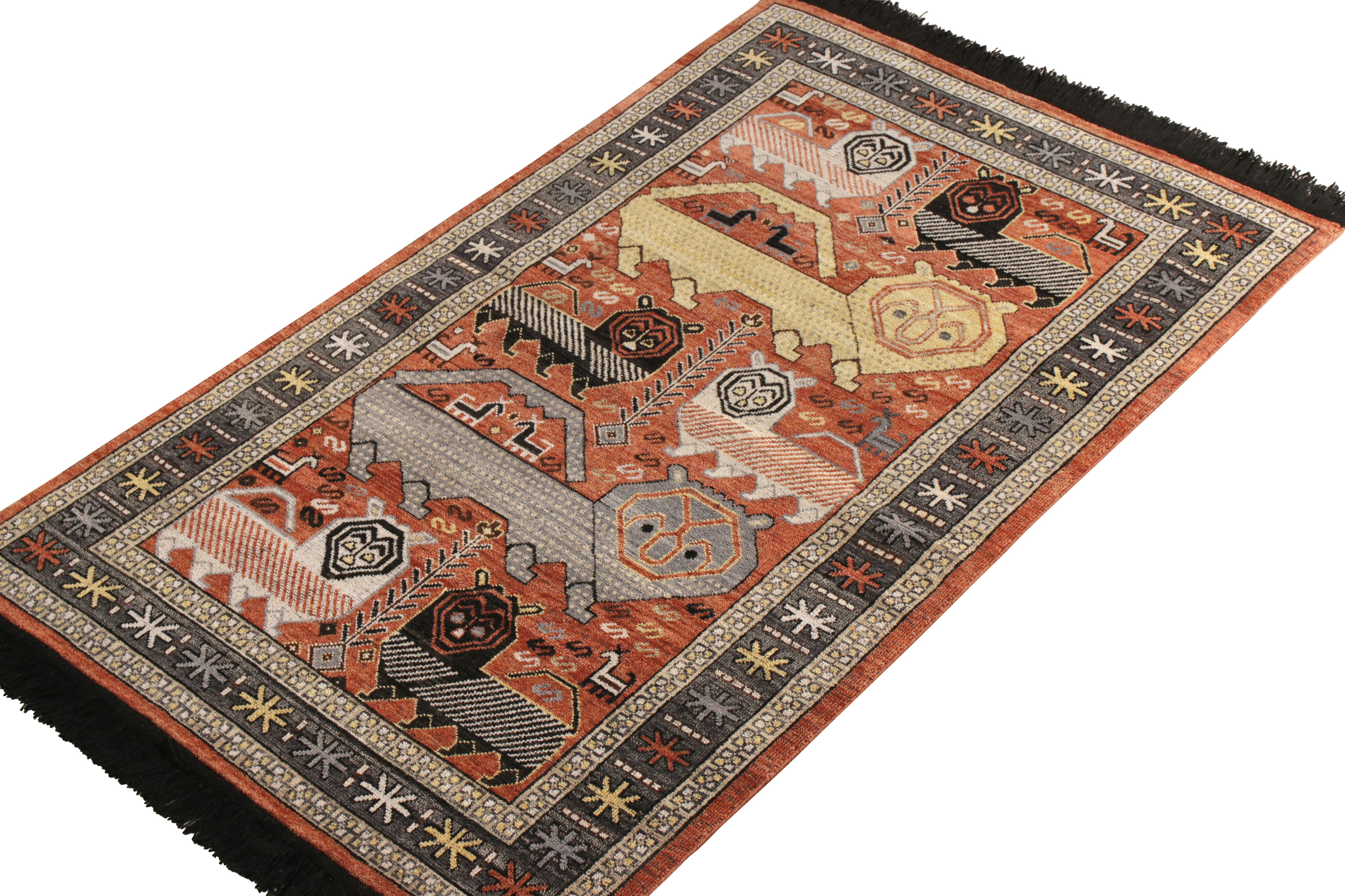 Tribal Rug & Kilim’s Classic Style Pictorial Rug in Red-Pink Geometric Pattern