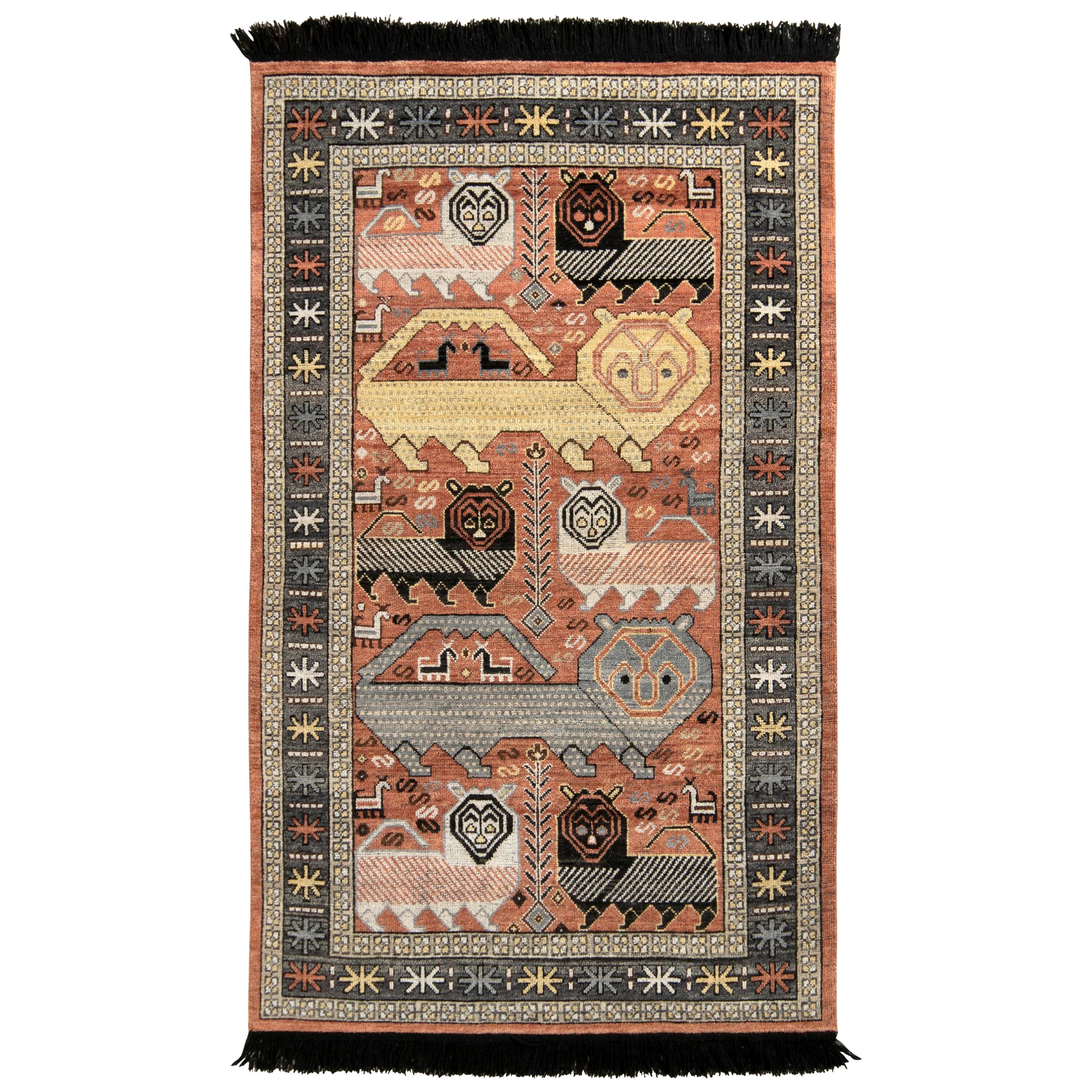 Rug & Kilim’s Classic Style Pictorial Rug in Red-Pink Geometric Pattern