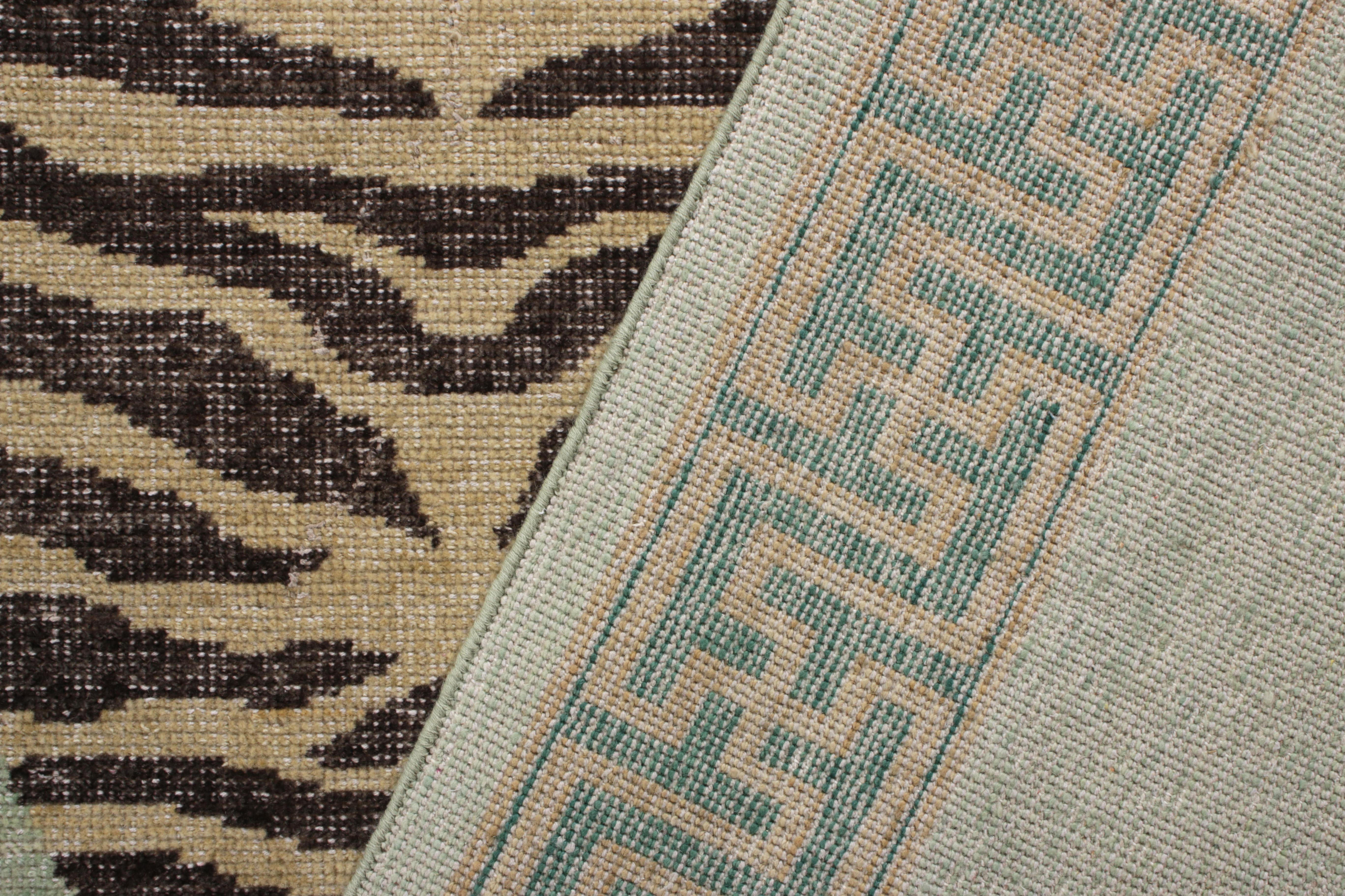 Indian Rug & Kilim’s Classic Style Pictorial Tiger Rug in Green Distressed Style For Sale
