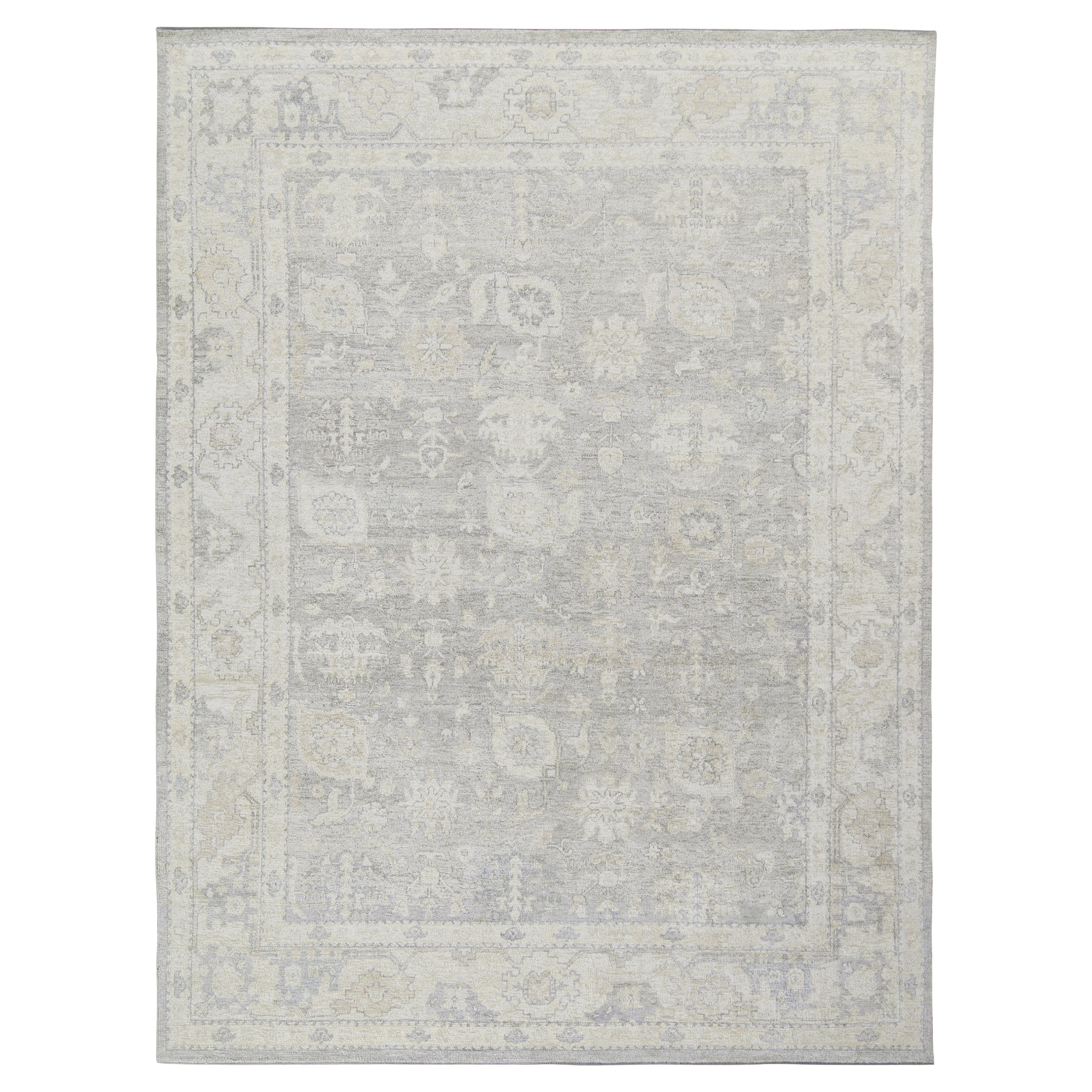 Classic Modern Rug in Silver Gray and Green AllOver Pattern by Rug and