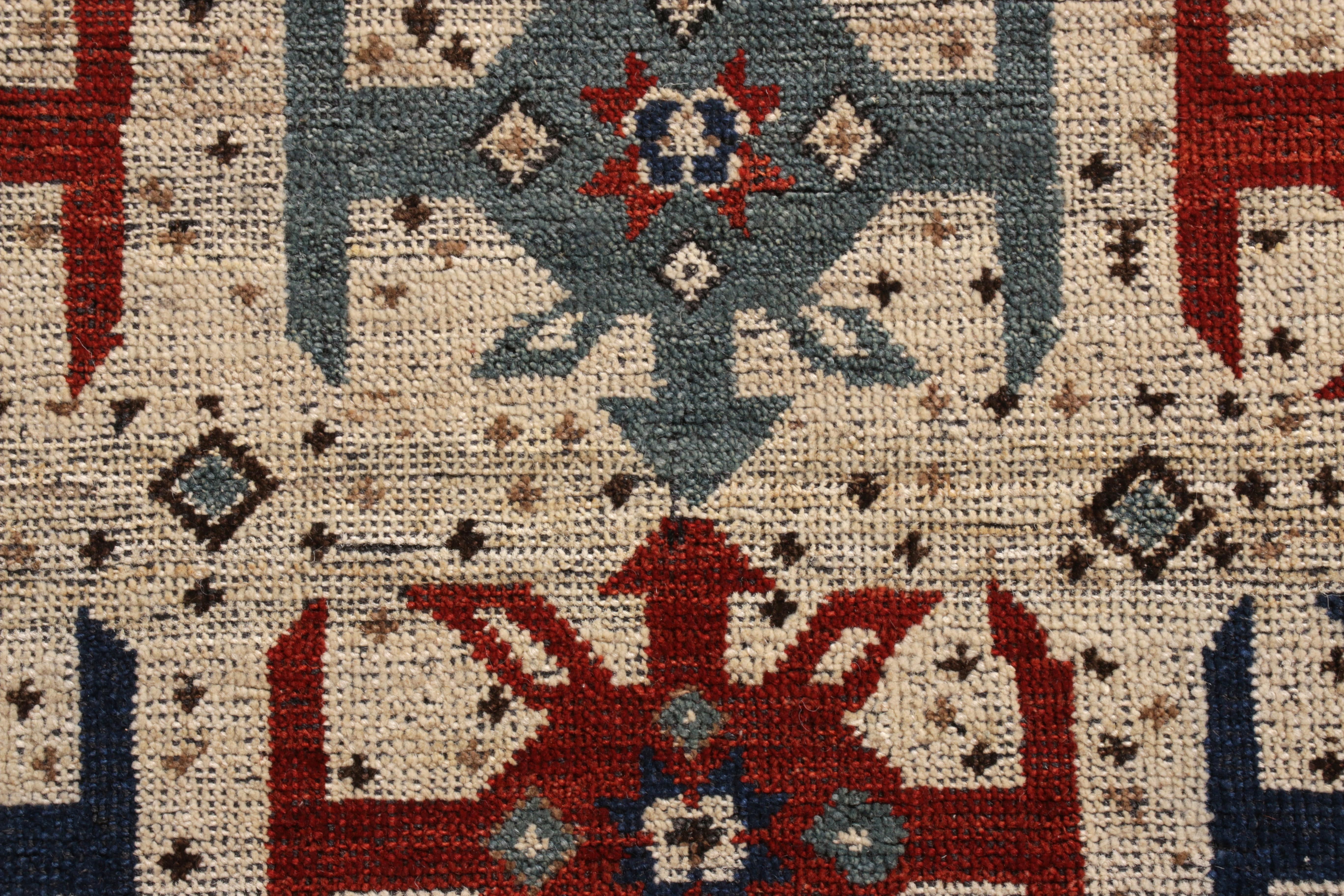 Hand-Knotted Rug & Kilim’s Classic Style Rug in Beige and Red Tribal Geometric Pattern For Sale