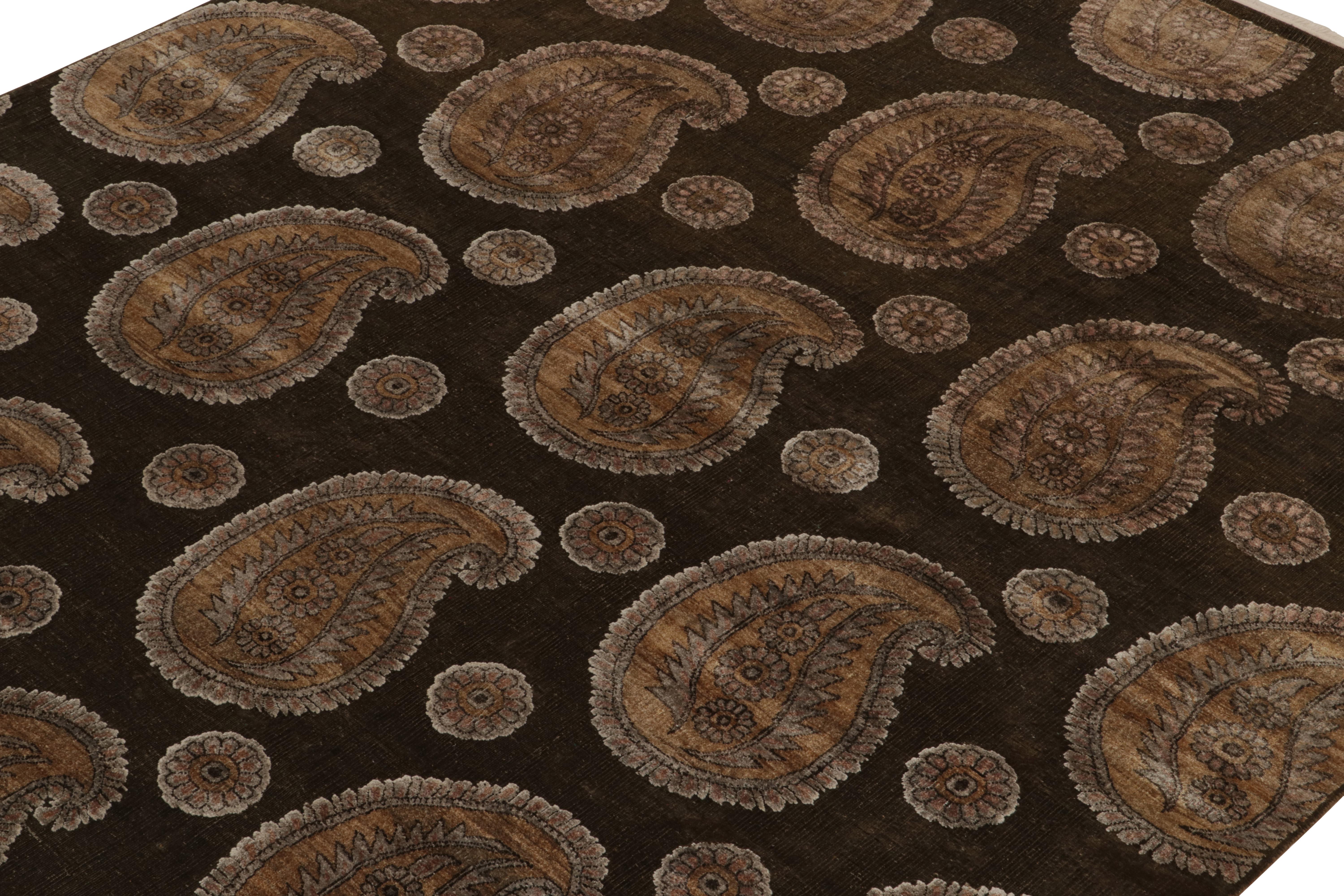 Hand-Knotted Rug & Kilim’s Classic style rug in Beige, Brown and Gold Paisley Patterns For Sale