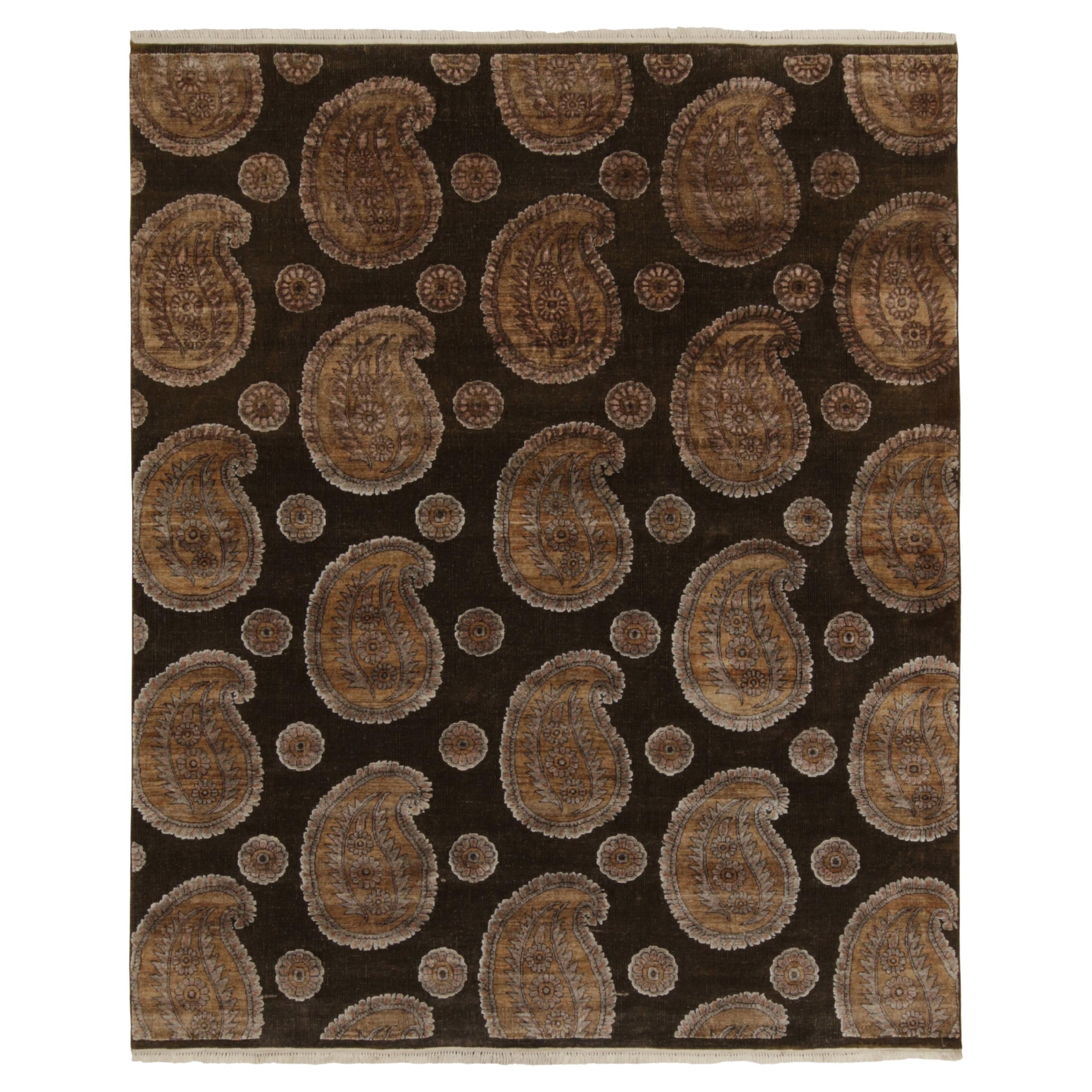 Rug & Kilim’s Classic style rug in Beige, Brown and Gold Paisley Patterns For Sale