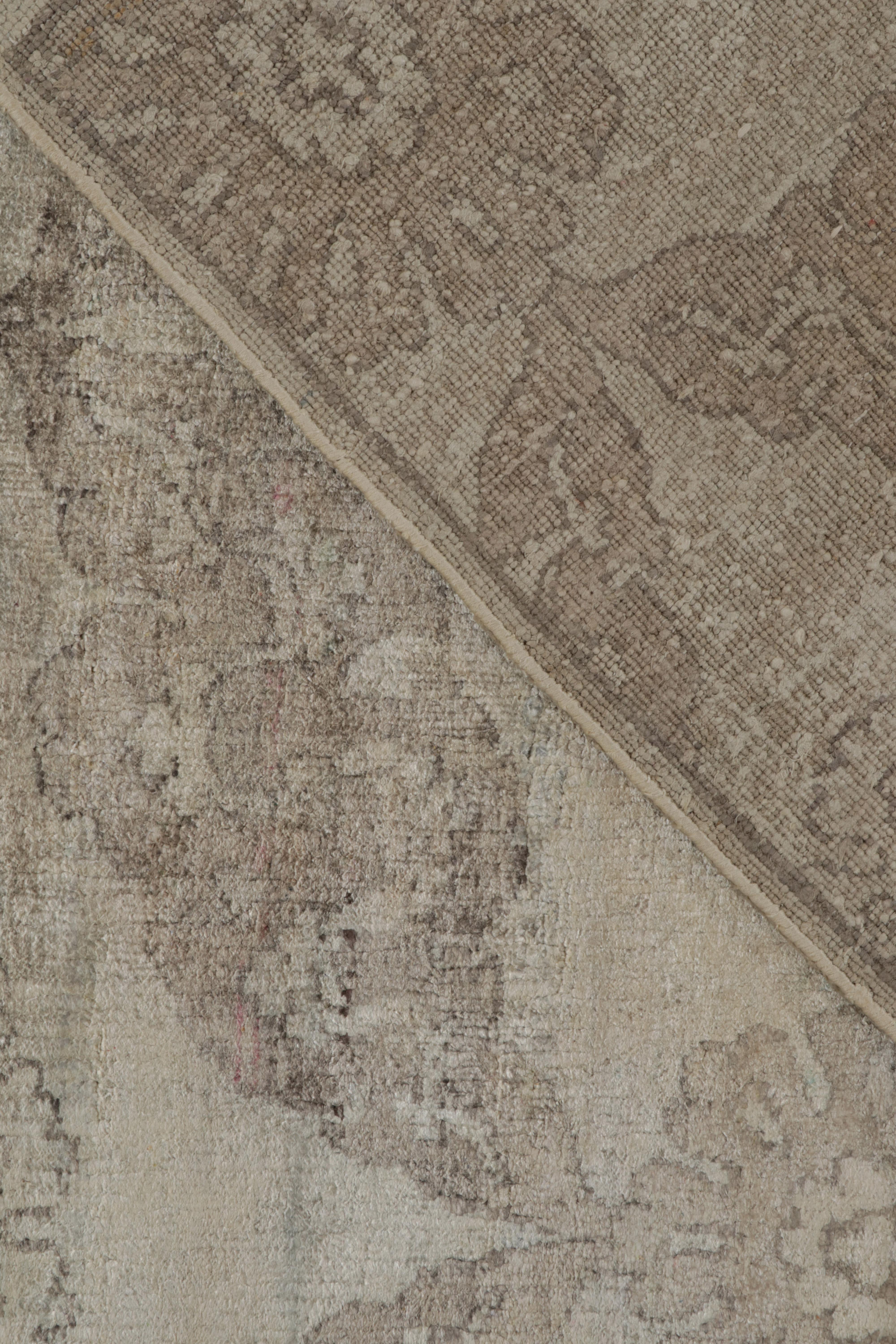 Contemporary Rug & Kilim’s Classic Style Rug in Beige-Brown and Silver-Gray Floral Patterns For Sale