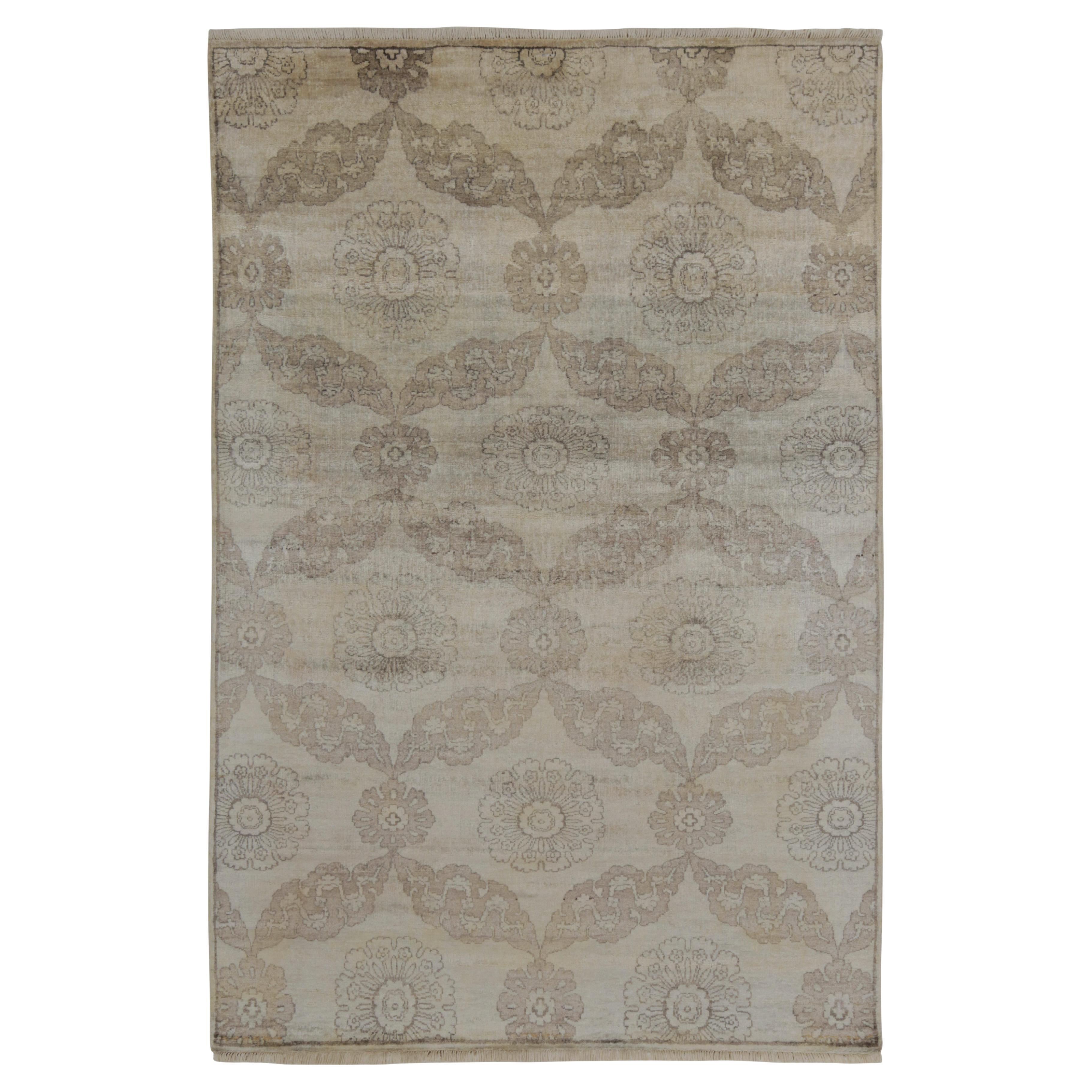Rug & Kilim’s Classic Style Rug in Beige-Brown and Silver-Gray Floral Patterns For Sale