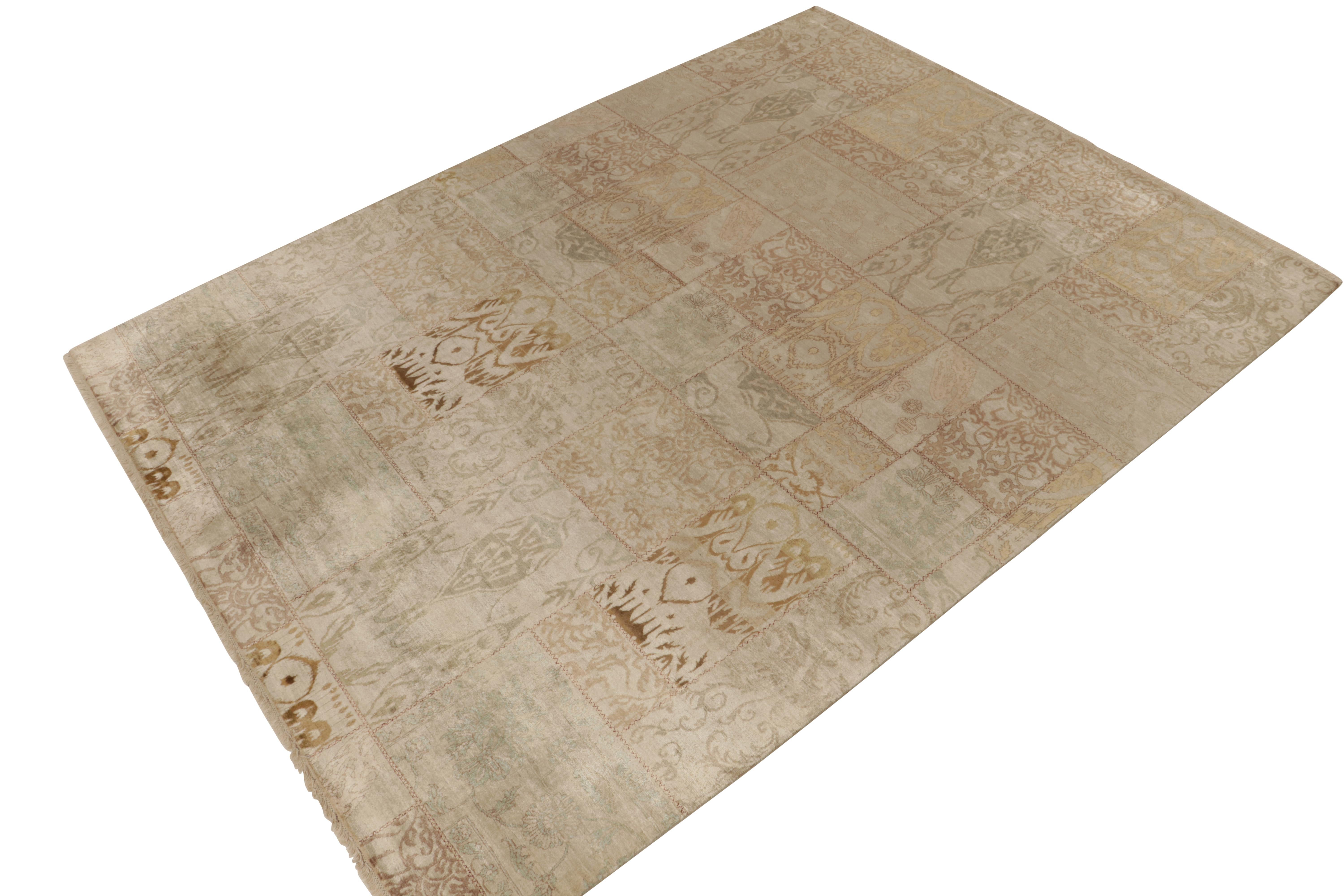 Hand-knotted in silk, this 9x12 rug from our Modern Classics collection enjoys a unique take on classic Ikats styles. 

On the Design: The bold reimagining of this classic style draws on patchwork sensibilities for a one-of-a-kind approach in