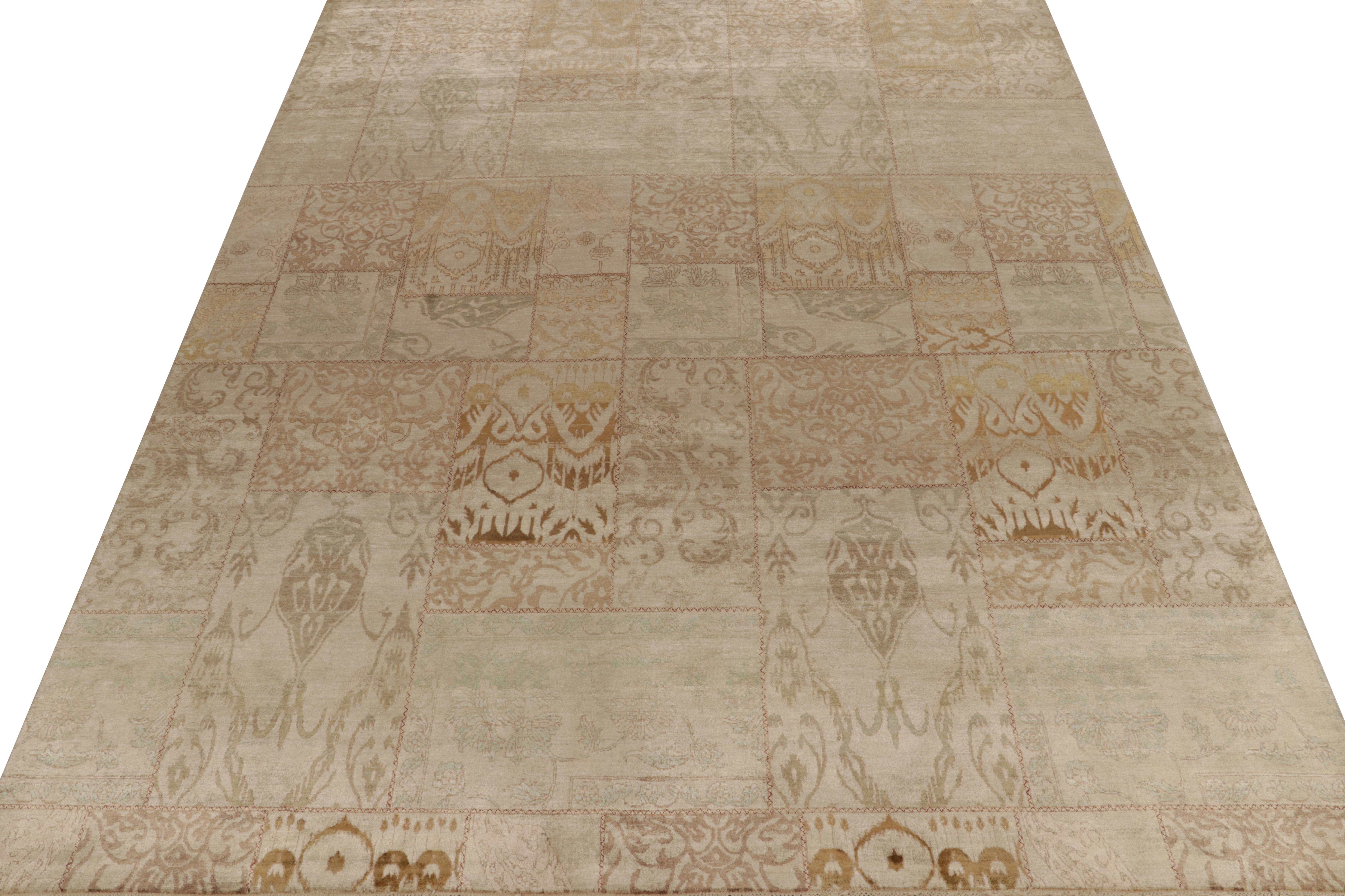 Modern Rug & Kilim’s Classic style rug in Beige-Brown, Gold Ikats Pattern For Sale