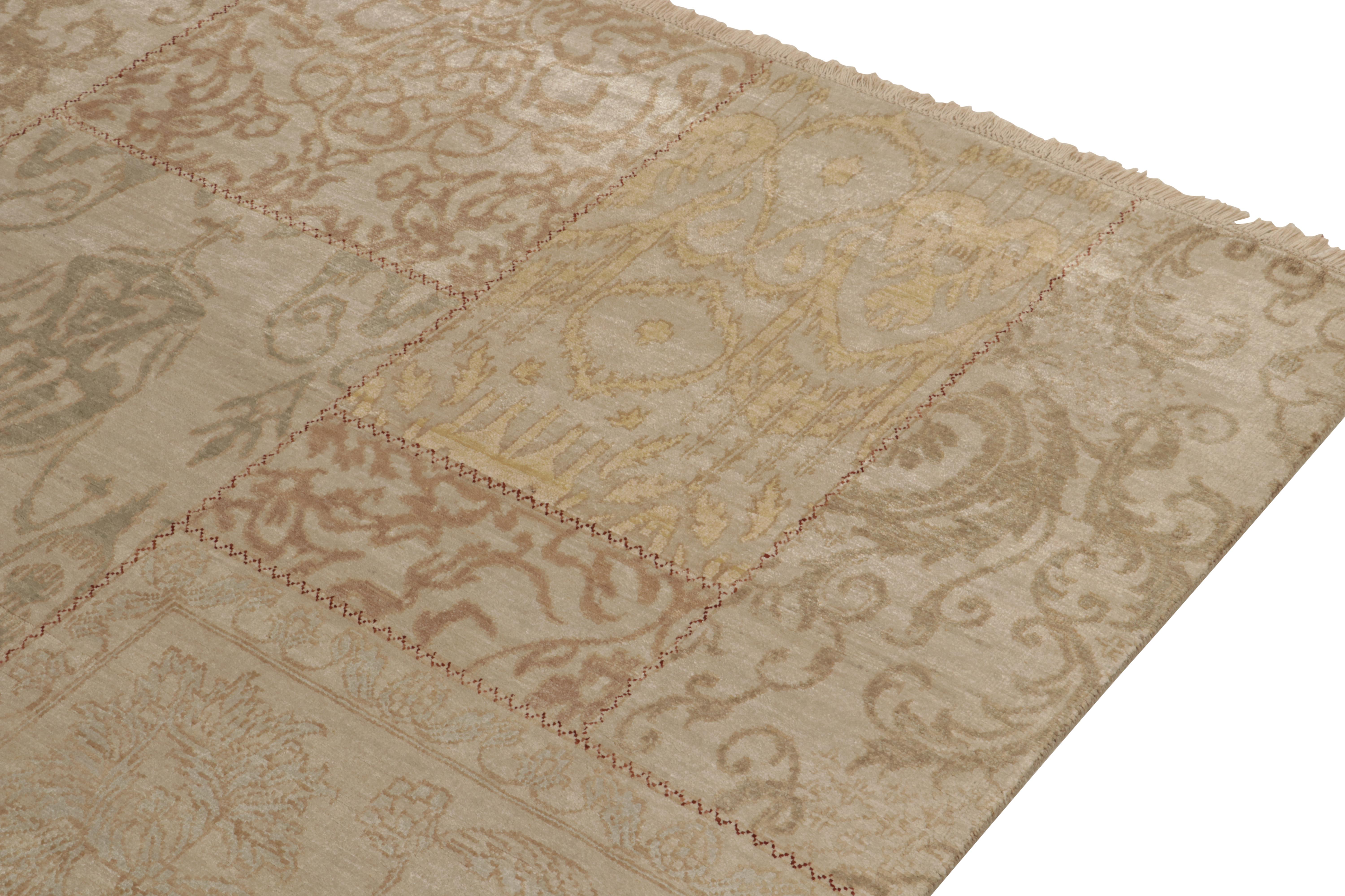 Hand-Knotted Rug & Kilim’s Classic style rug in Beige-Brown, Gold Ikats Pattern For Sale
