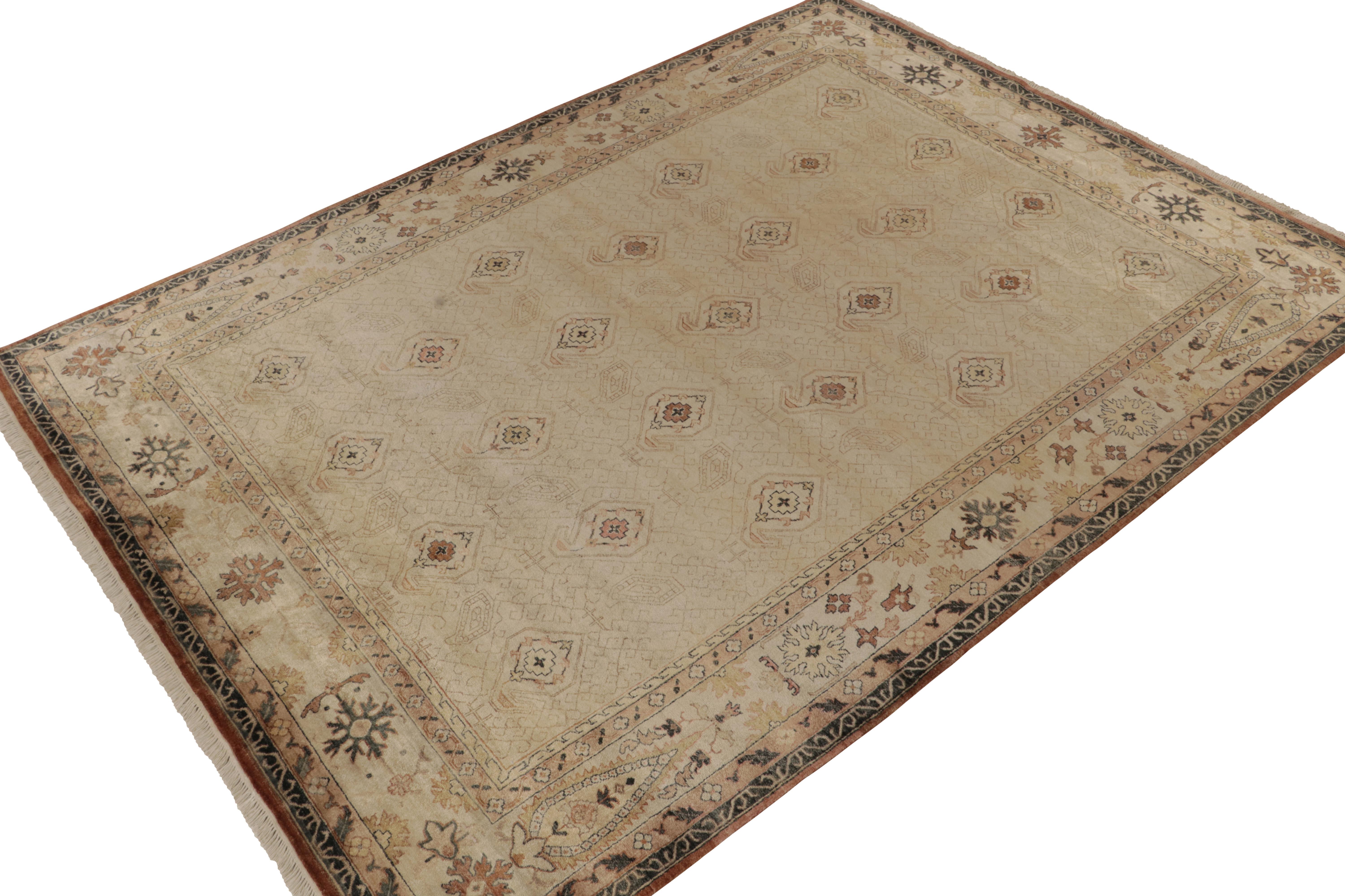 Rug & Kilim’s proudly presents its contemporary take on classics with this gorgeous 9x12 rug. 

The design recaptures antique Persian tribal rugs in a more gracious scale, with paisley patterns in beige-brown. Keen eyes will admire a black border,