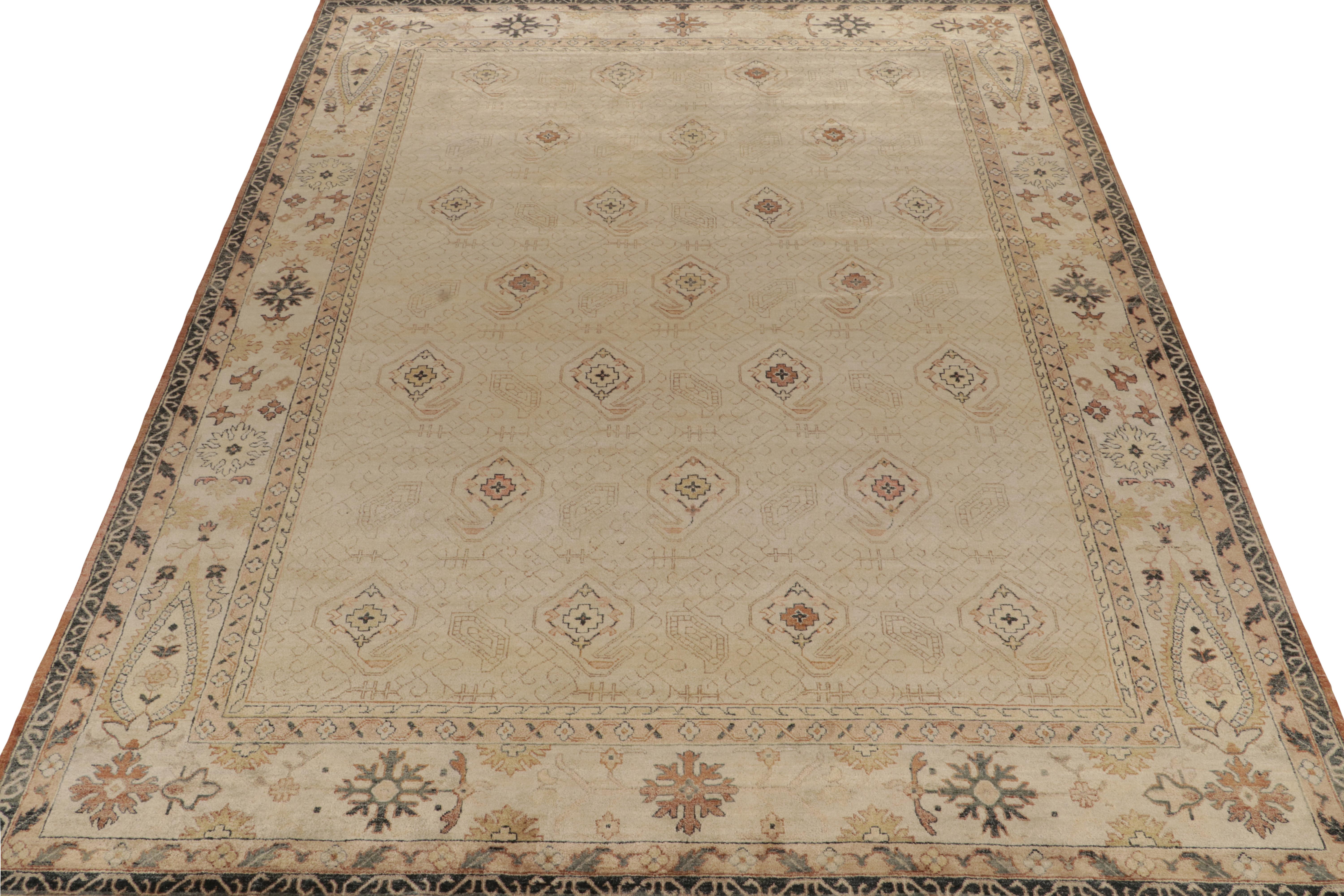 Indian Rug & Kilim’s Classic style rug in Beige-Brown Paisleys, Rustic Florals For Sale