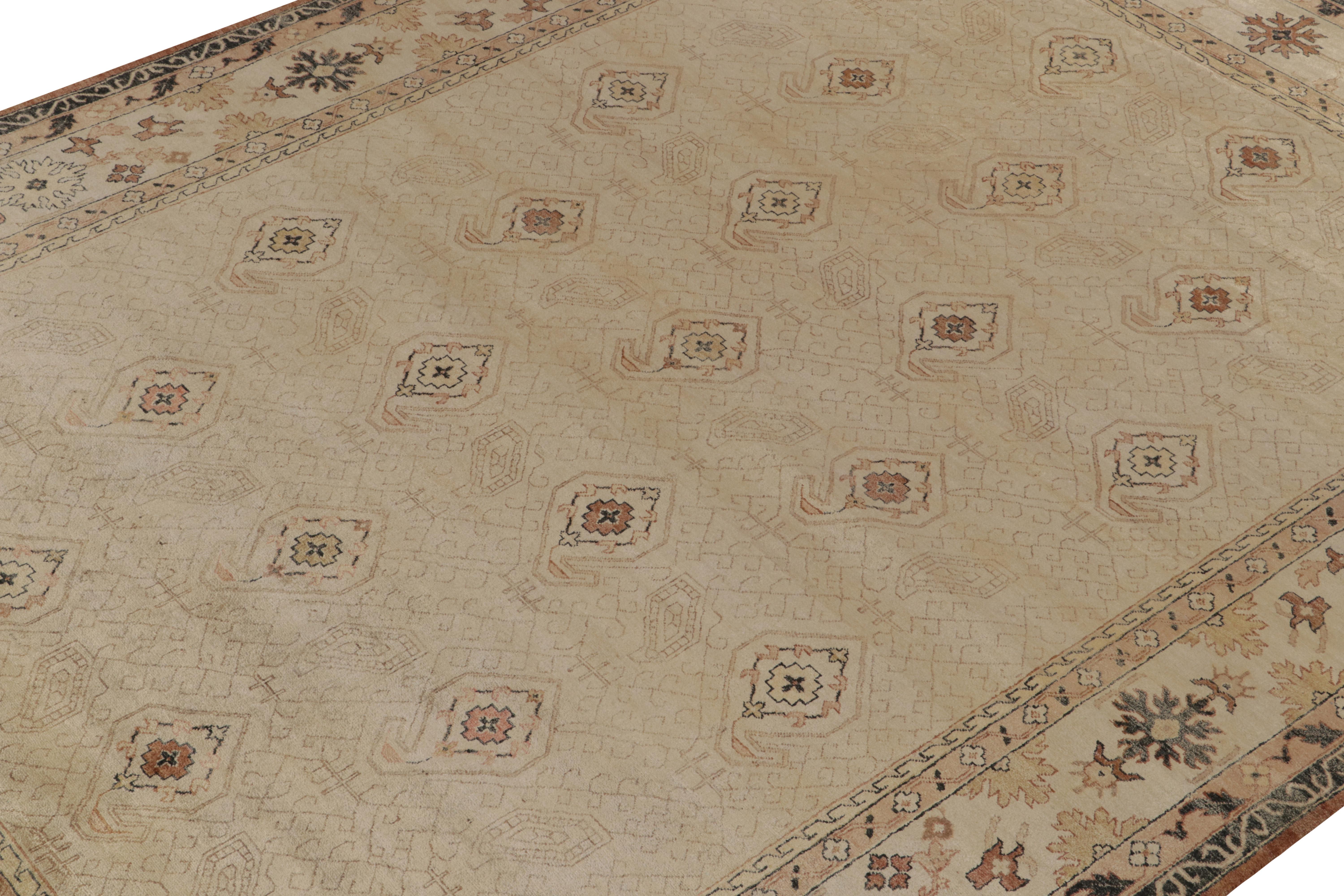 Noué à la main Tapis de style Classic de Rug & Kilim, avec des motifs floraux rustiques et des marguerites de couleur Brown et Beige. en vente