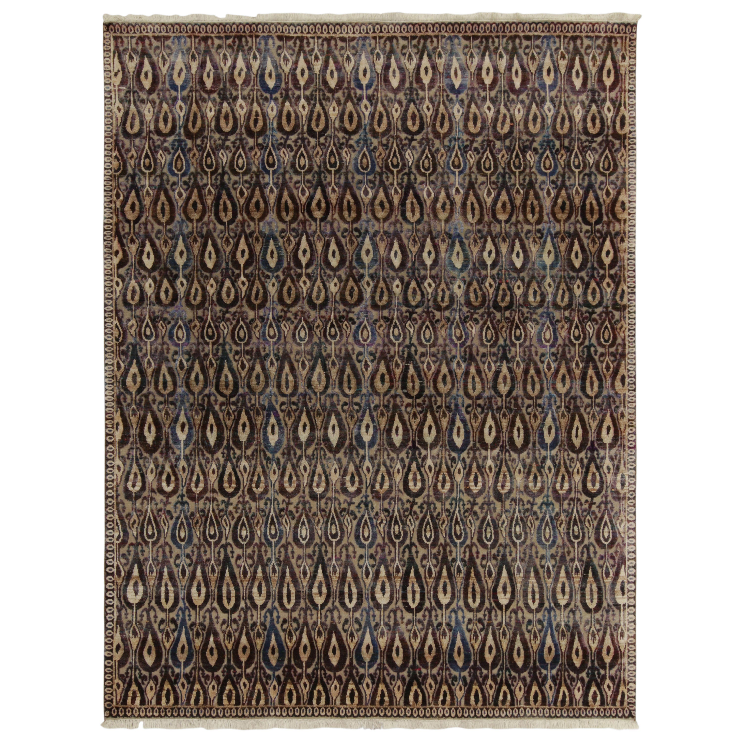 Tapis de style Classic de Rug & Kilim à motifs Ikats beige-brun, rouge et bleu