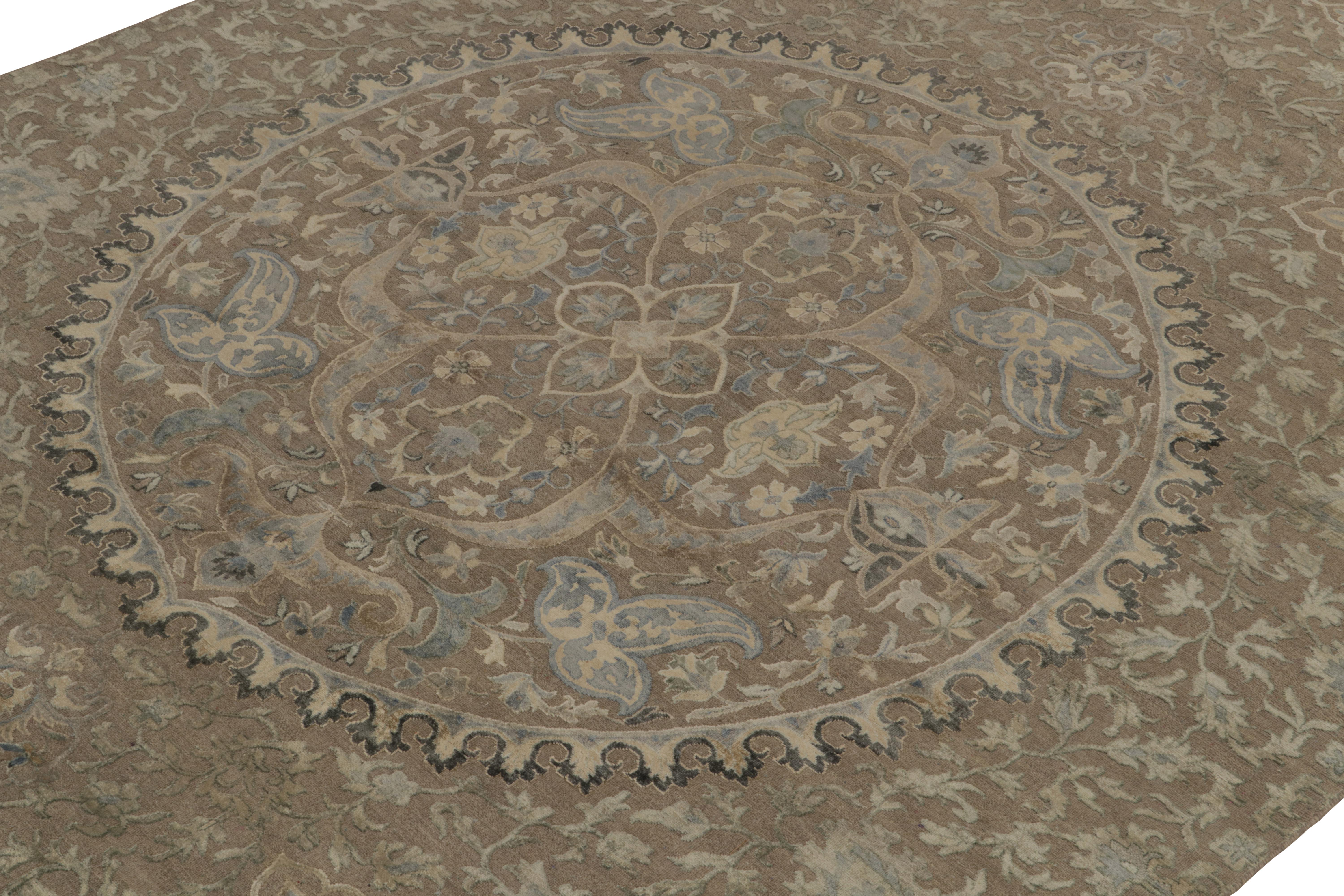 Hand-Knotted Rug & Kilim’s Classic style rug in Beige, Gray and Blue Medallion Floral Pattern For Sale