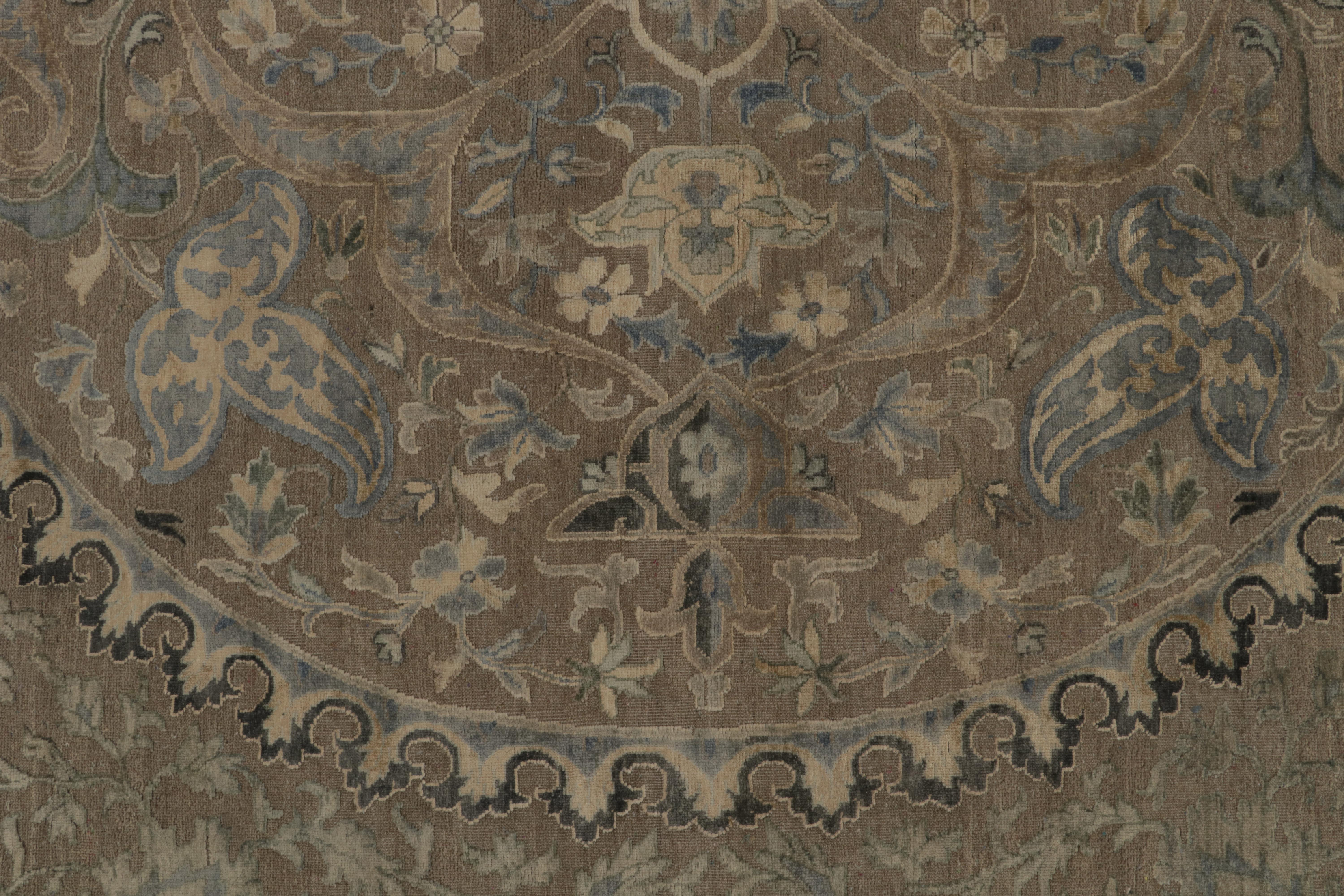 Contemporary Rug & Kilim’s Classic style rug in Beige, Gray and Blue Medallion Floral Pattern For Sale