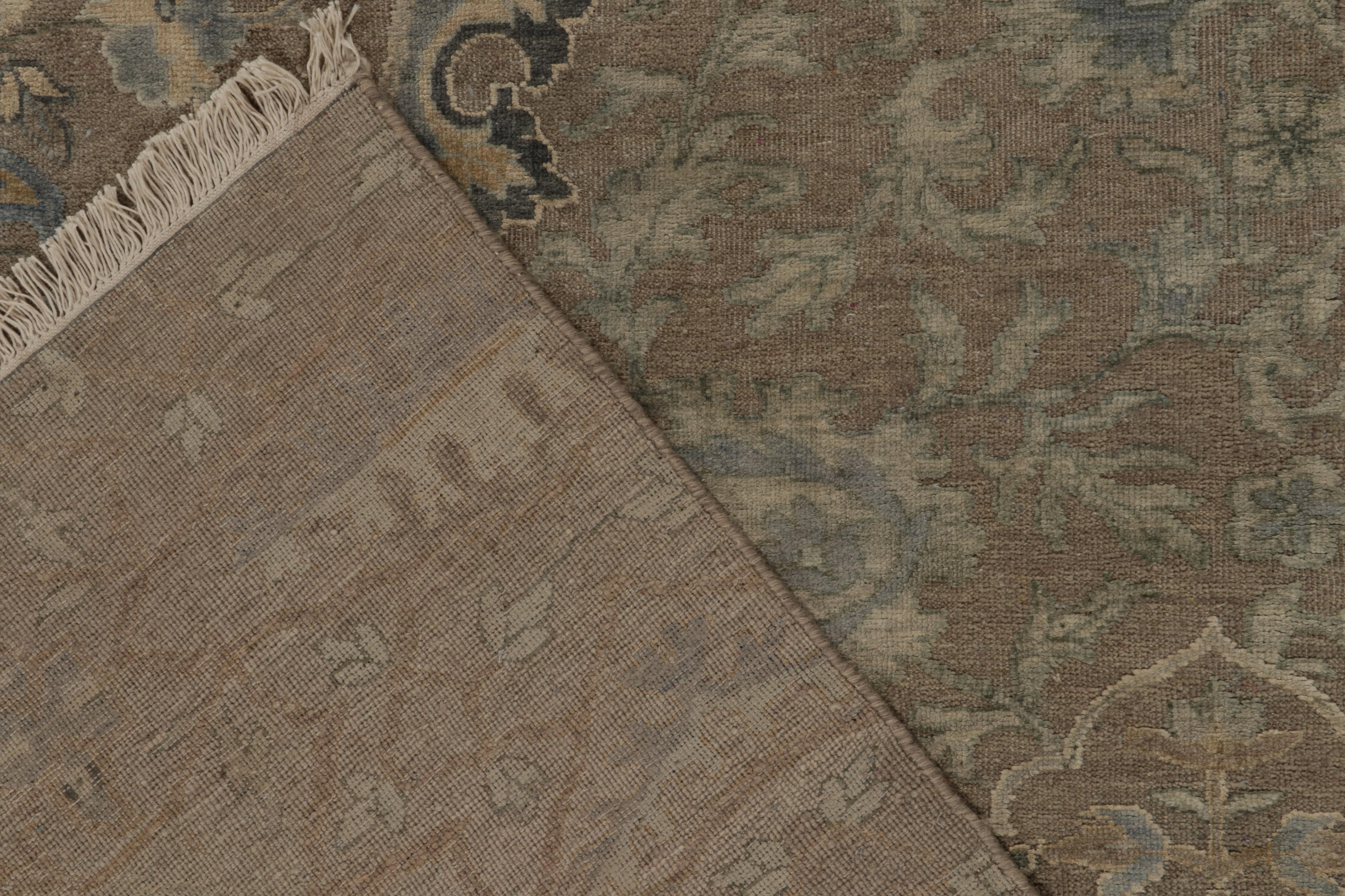 Wool Rug & Kilim’s Classic style rug in Beige, Gray and Blue Medallion Floral Pattern For Sale
