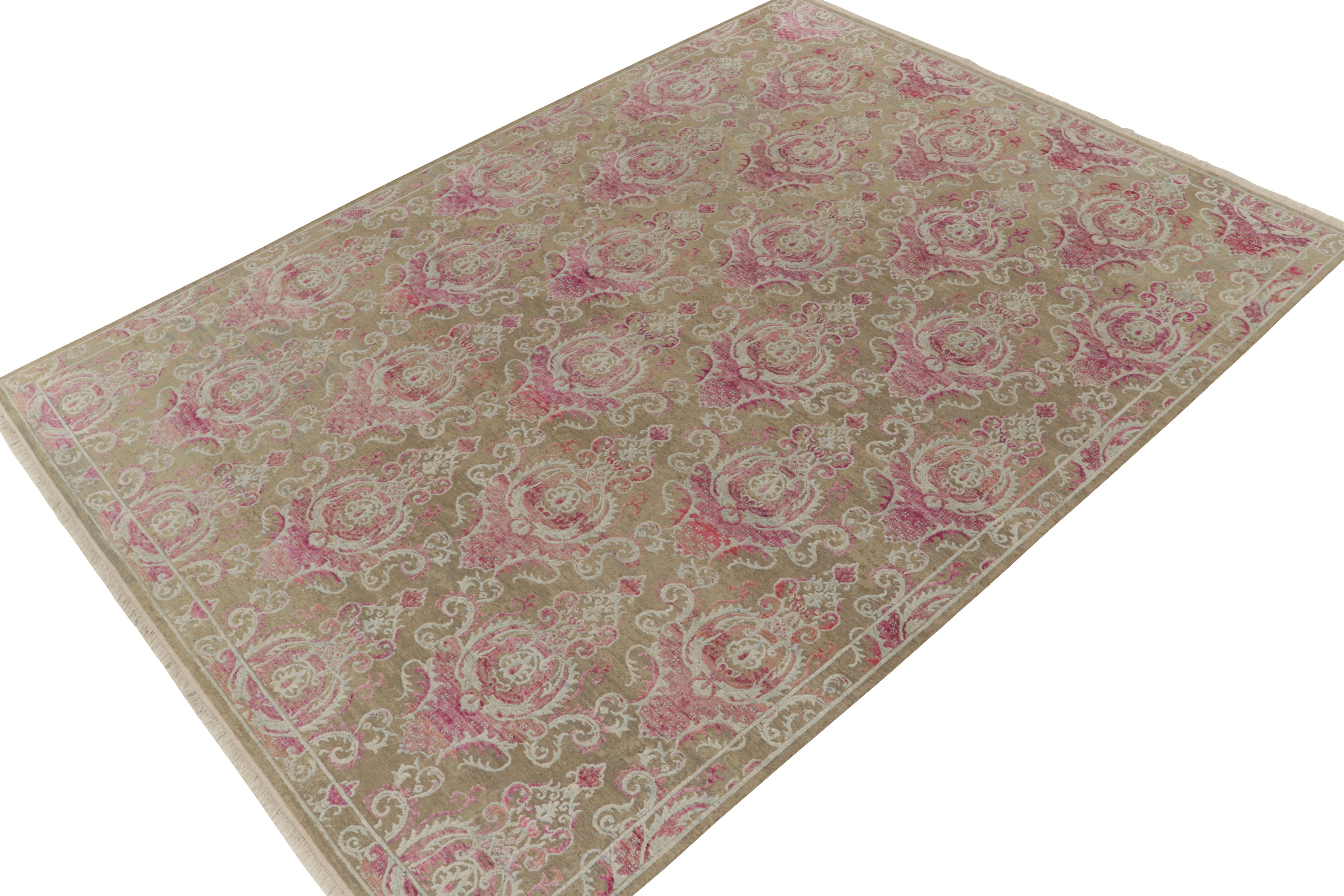 Handknotted in a fine blend of wool & silk, this 9x12 contemporary rug from our Modern Classics collection is particularly inspired by classic European styles. 

On the Design: The traditional inspiration reads a gorgeous floral pattern in fuchsia